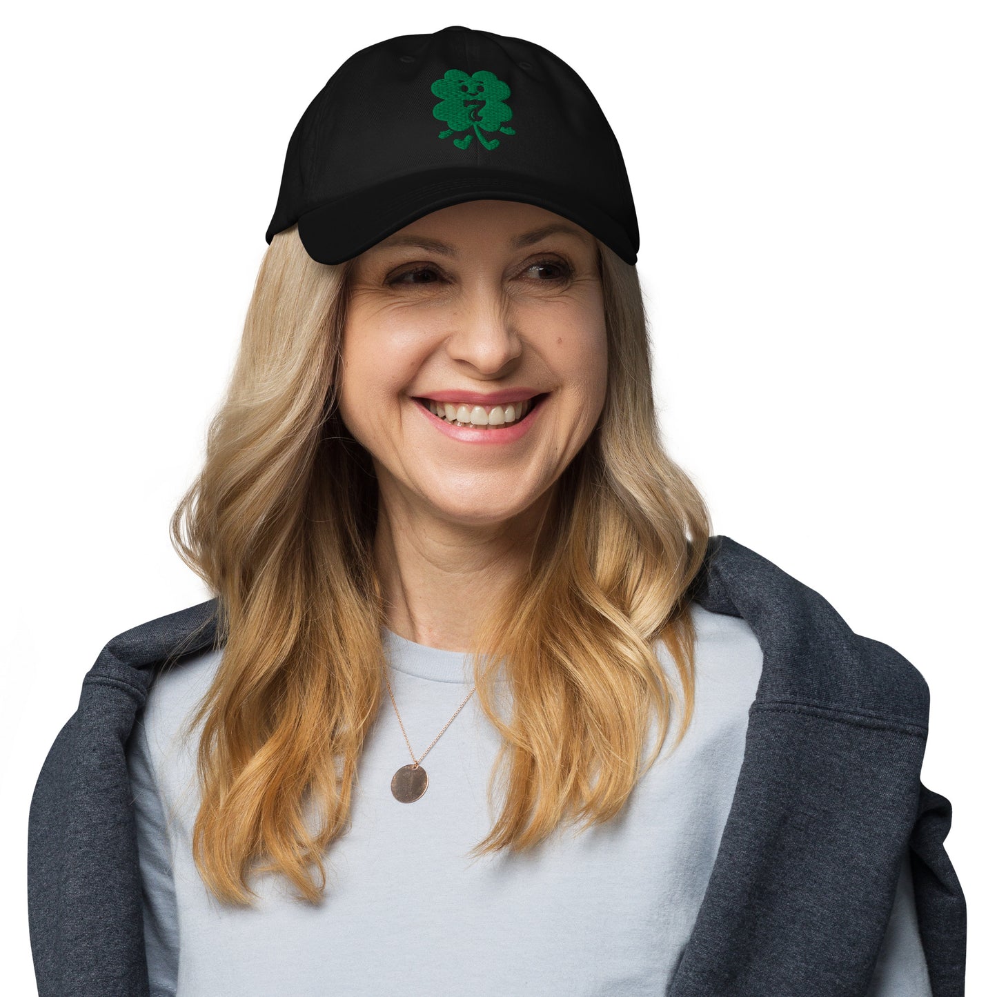 Ronas Design Lucky Clover Hat Front View on Women Model in Black