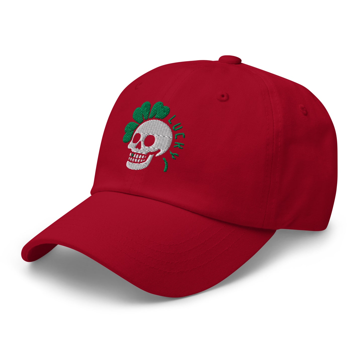 Ronas Design Clover Skull Hat Left Front View in Cranberry