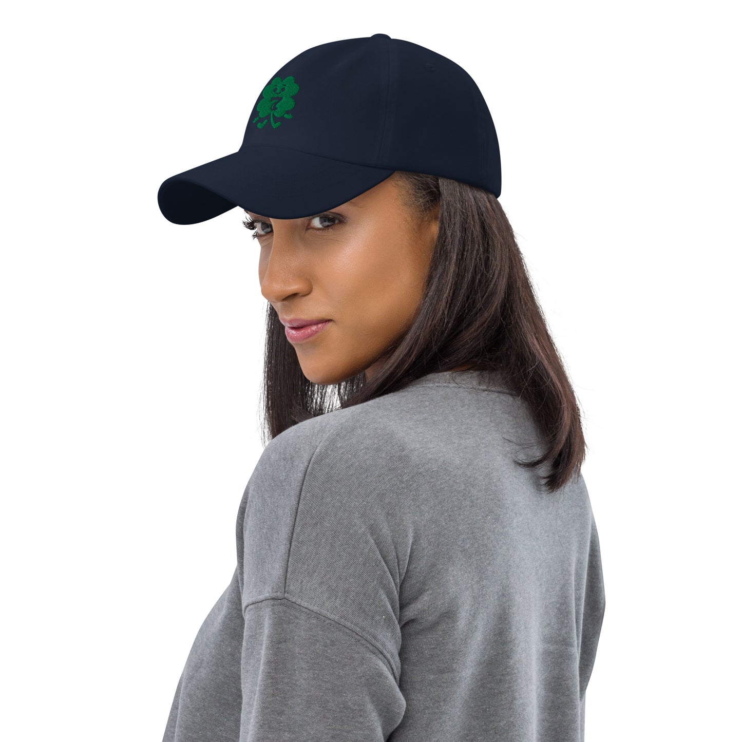 Ronas Design Lucky Clover Hat Left Front View on Women Model in Navy