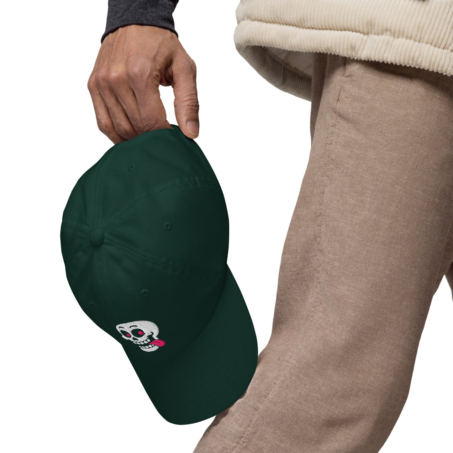 Ronas Design Pink Skull Hat Front View on Men Model in Spruce