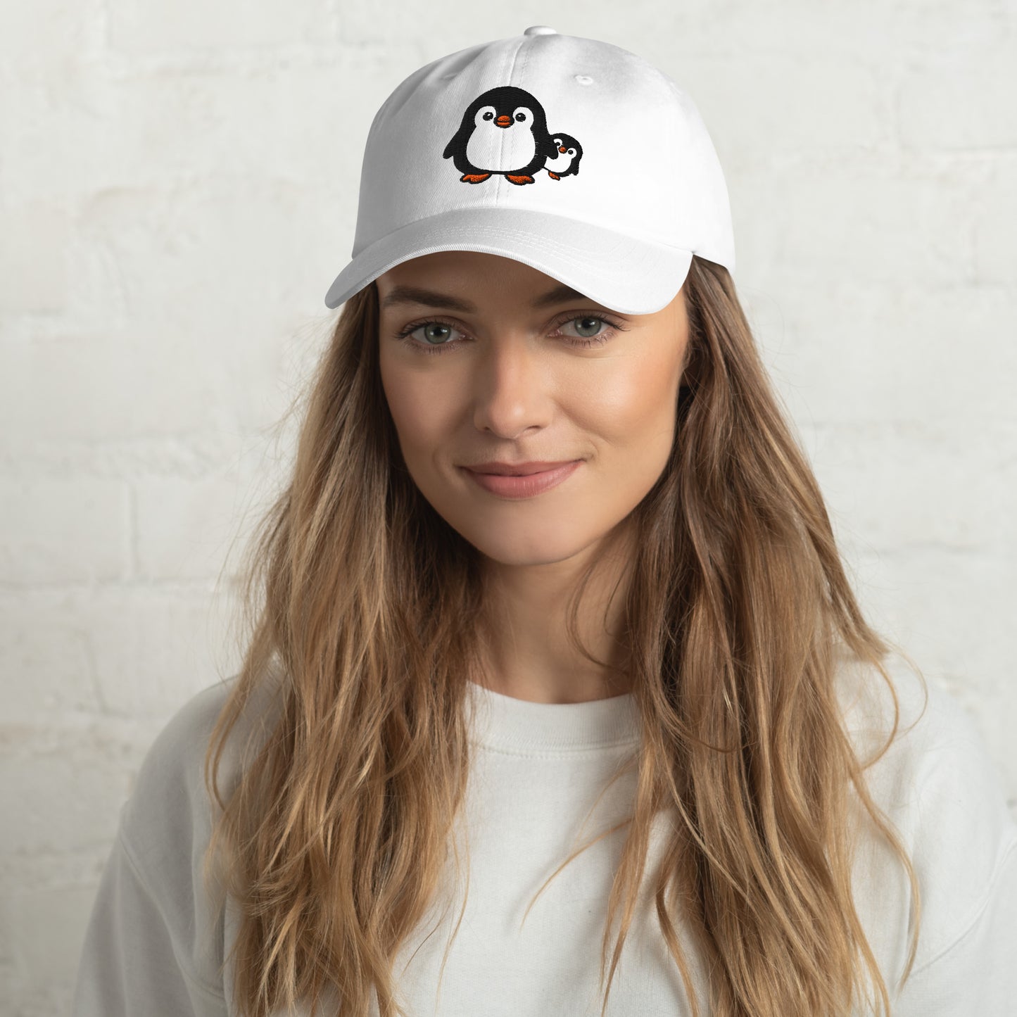 Ronas Design Penguin Duo Hat Front View on Women Model in White