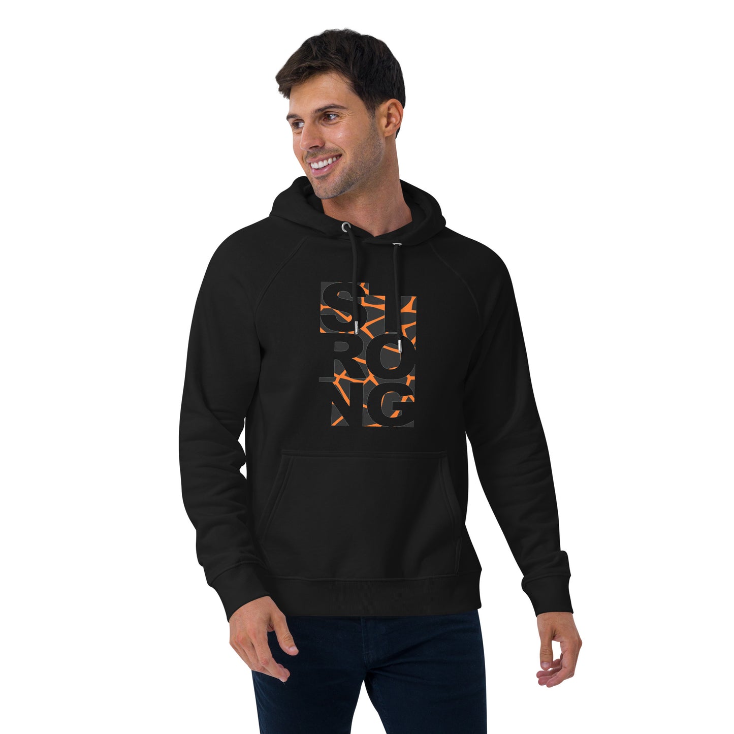 Ronas Design Strong Vibe Hoodie Front View on Men Model in Black