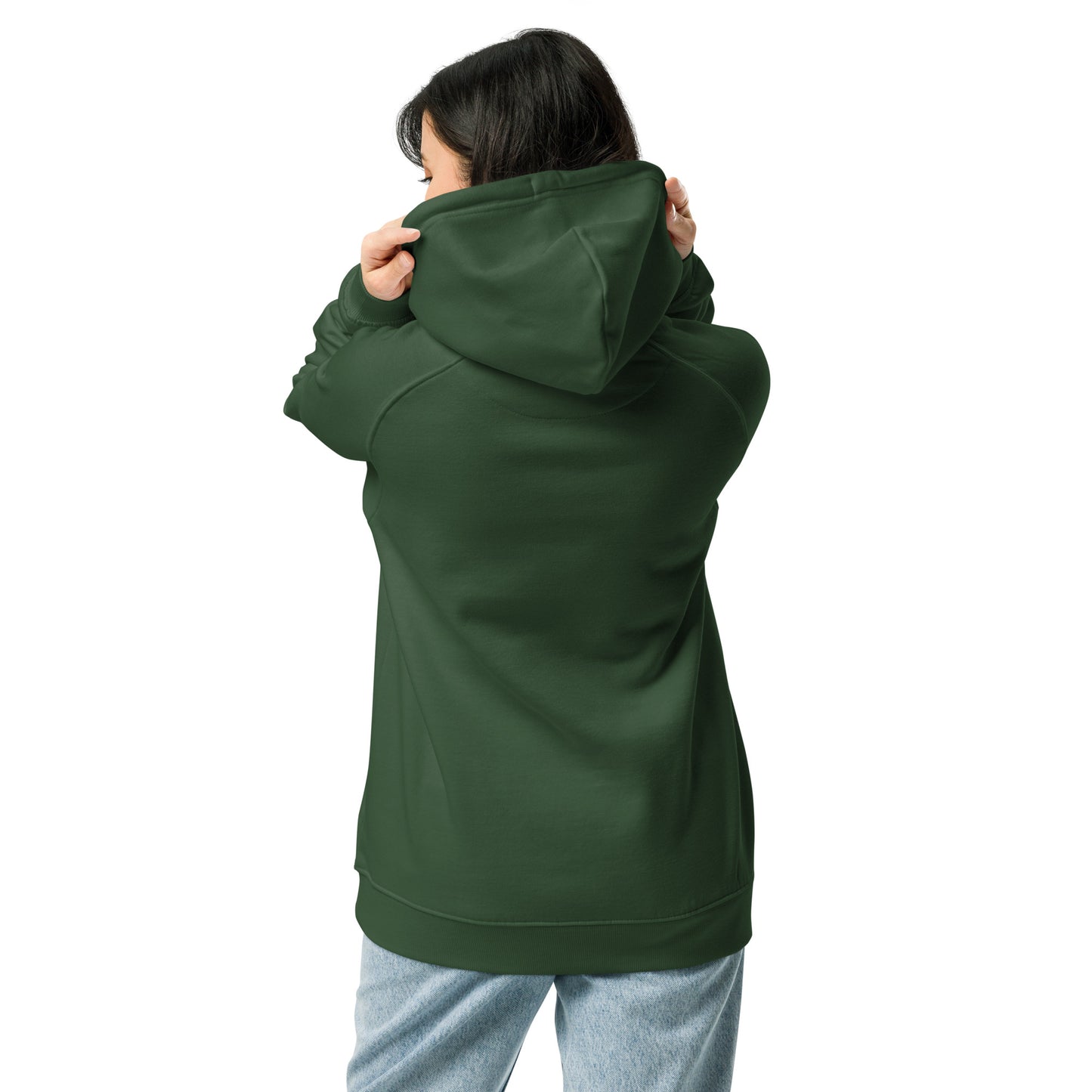 Ronas Design Queen of Cards Hoodie Back View on Women Model in Bottle Green