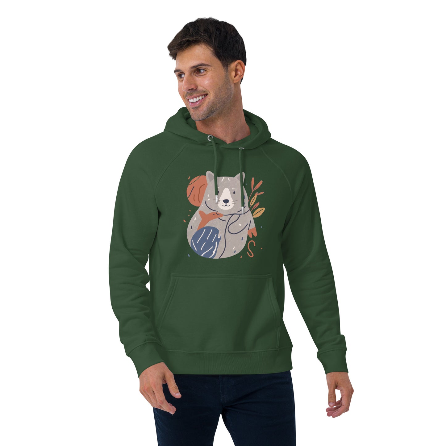Ronas Design Cute Wombat and Friends Hoodie Front View on Men Model in Bottle Green