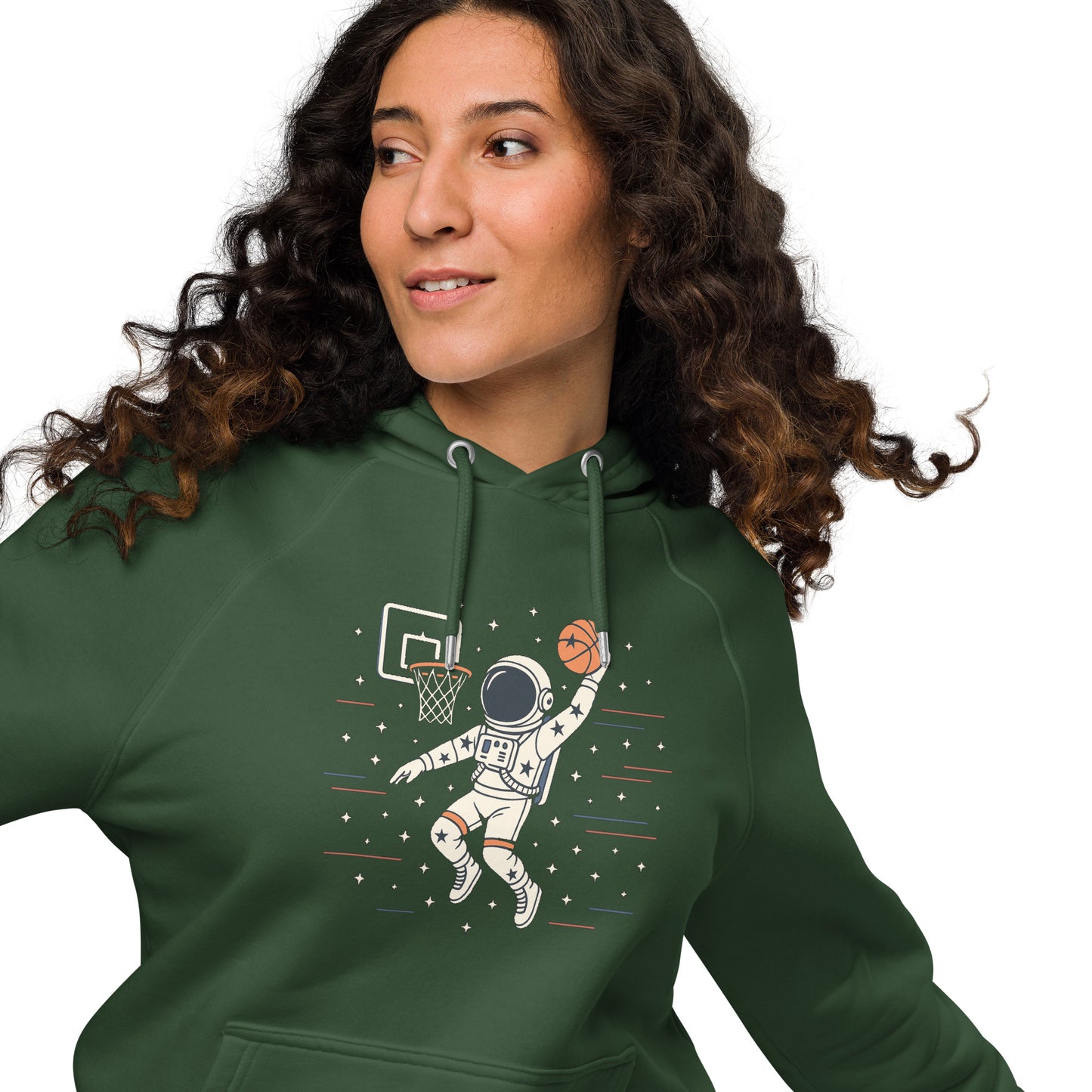 Ronas Design Space Dunk Hoodie Front View on Women Model in Bottle Green