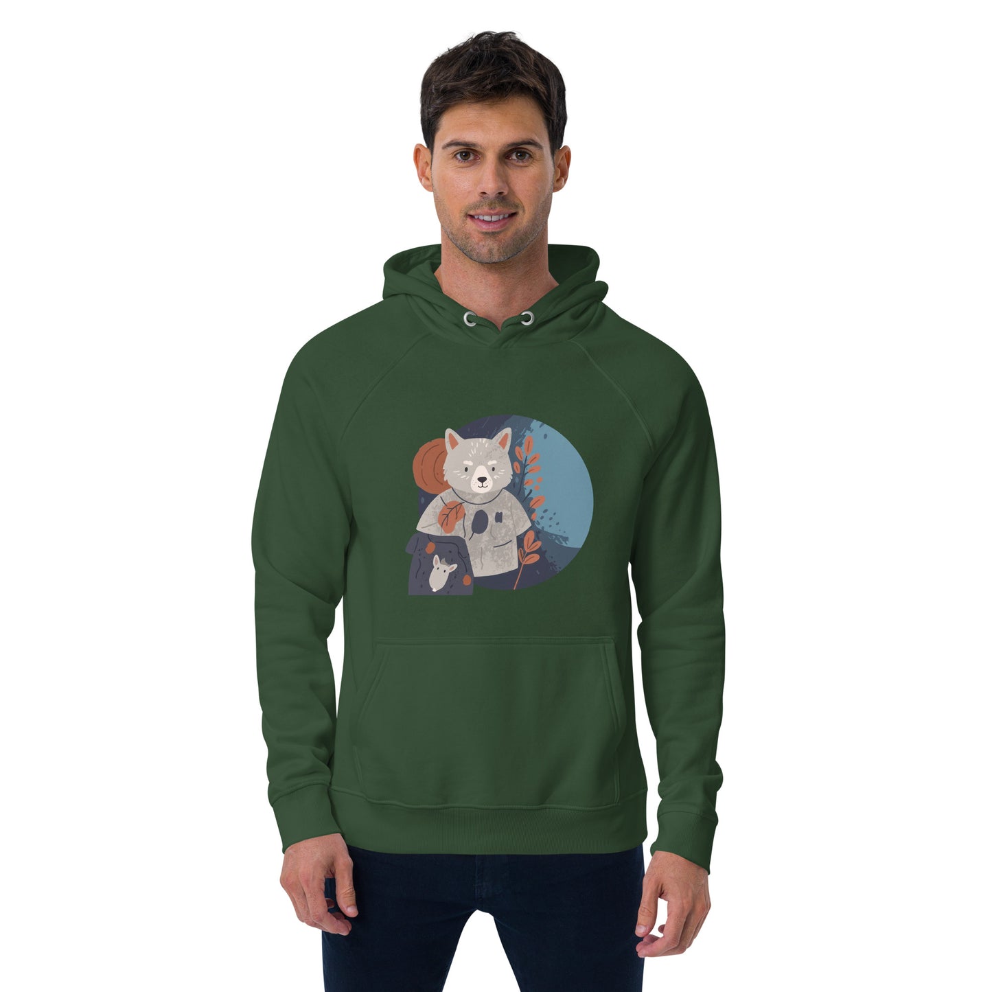 Ronas Design Wombat Explorer Hoodie Front View on Men Model in Bottle Green