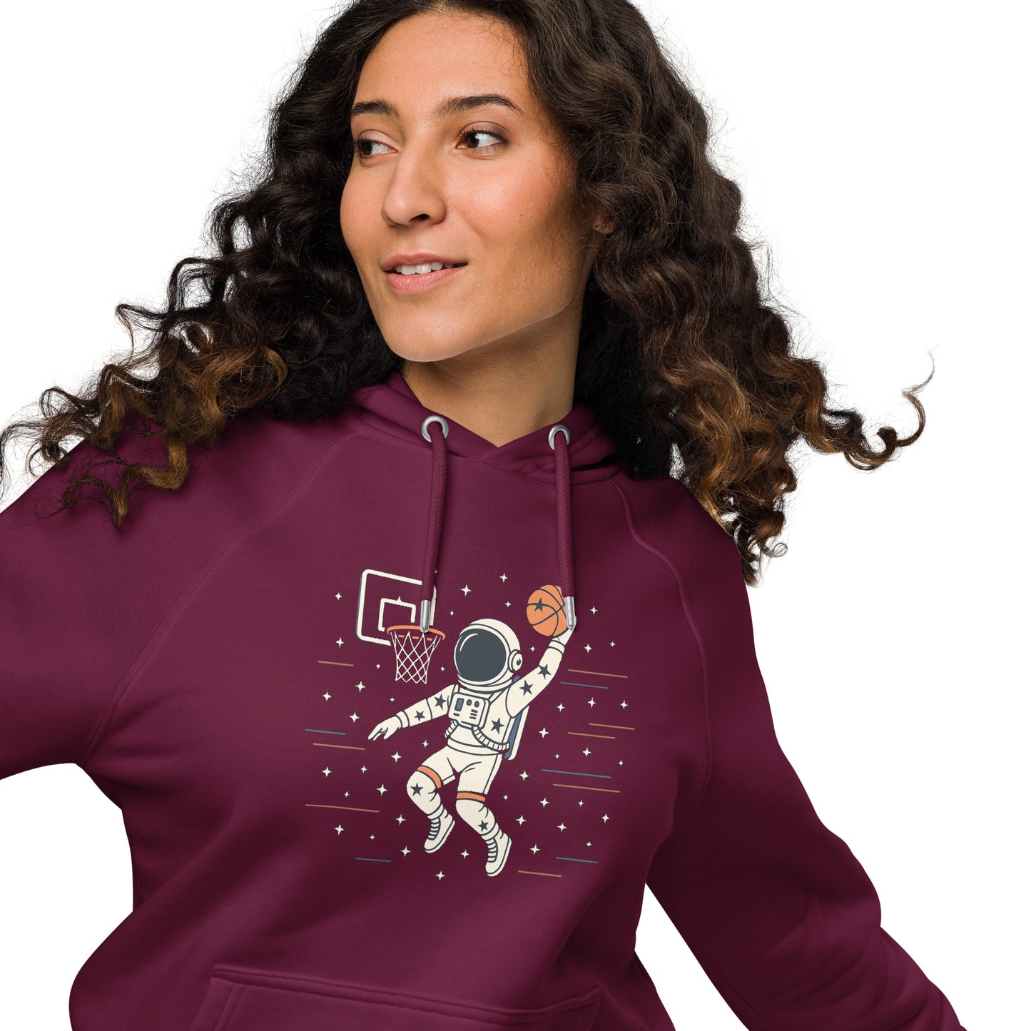 Ronas Design Space Dunk Hoodie Front View on Women Model in Burgundy