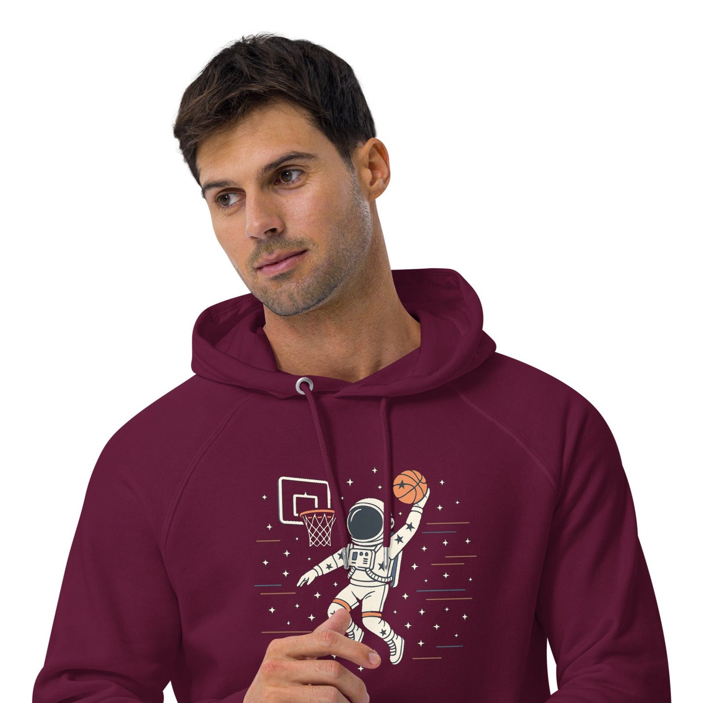 Ronas Design Space Dunk Hoodie Front View on Men Model in Burgundy