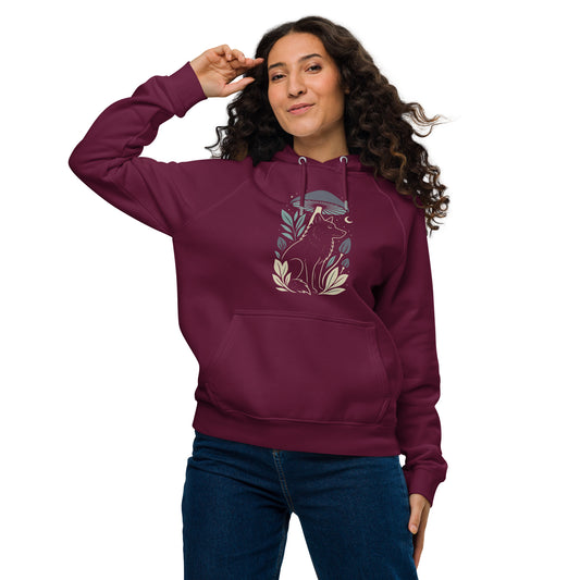 Ronas Design Mystic Wolf Hoodie Front View on Women Model in Burgundy