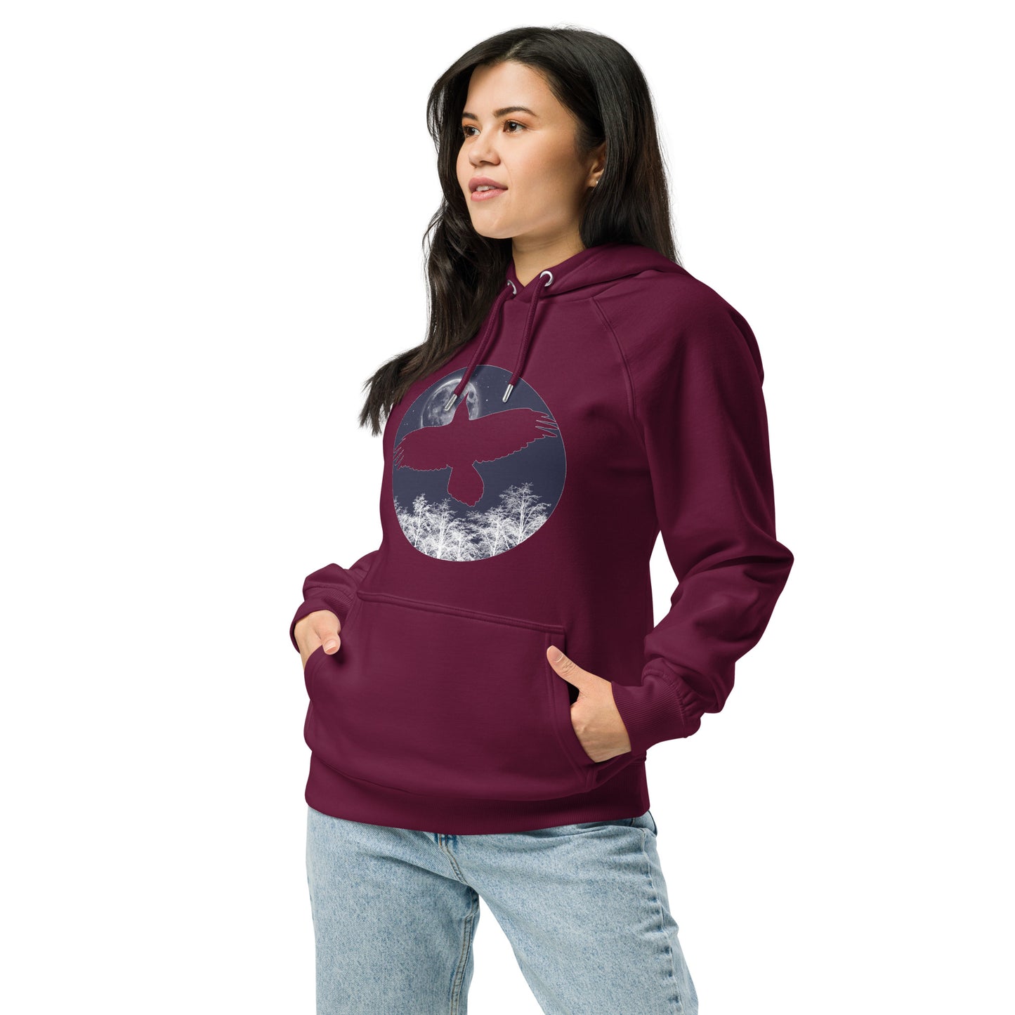 Ronas Design Midnight Moon Hoodie Side View on Women Model in Burgundy
