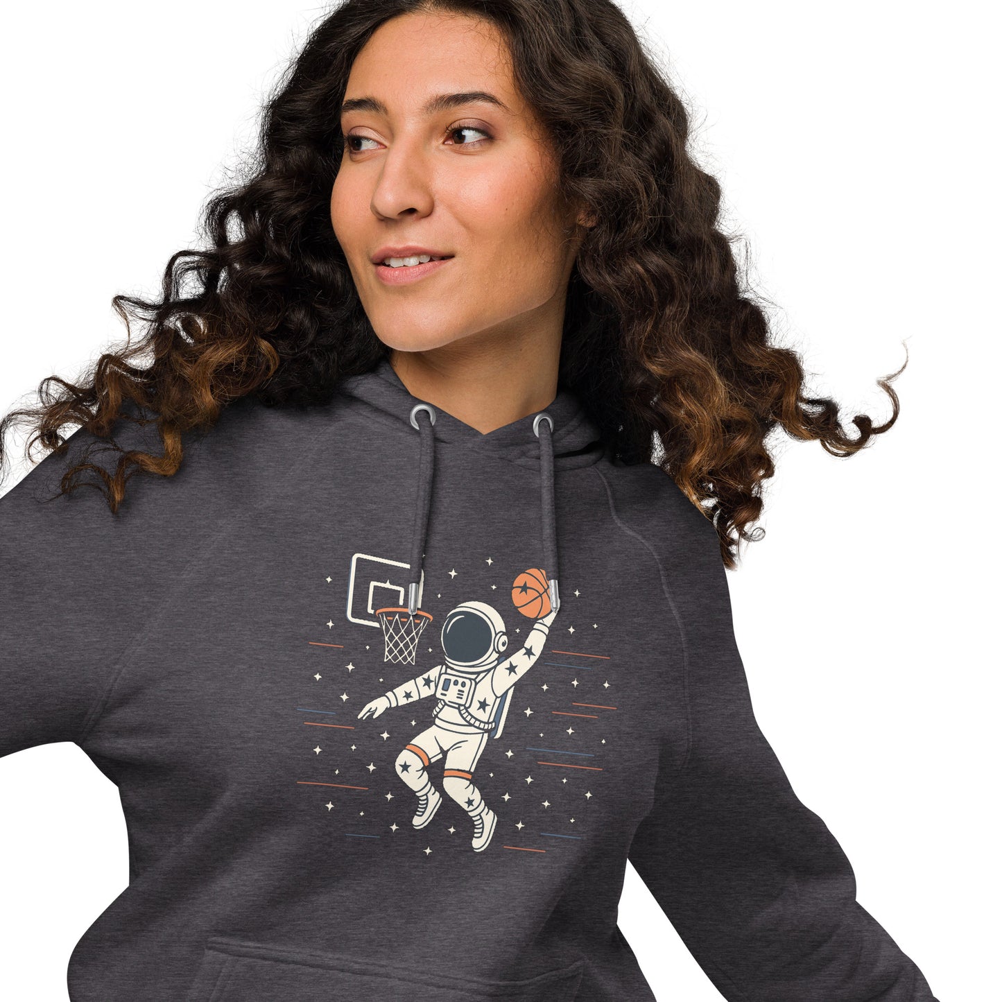 Ronas Design Space Dunk Hoodie Front View on Women Model in Charcoal Melange