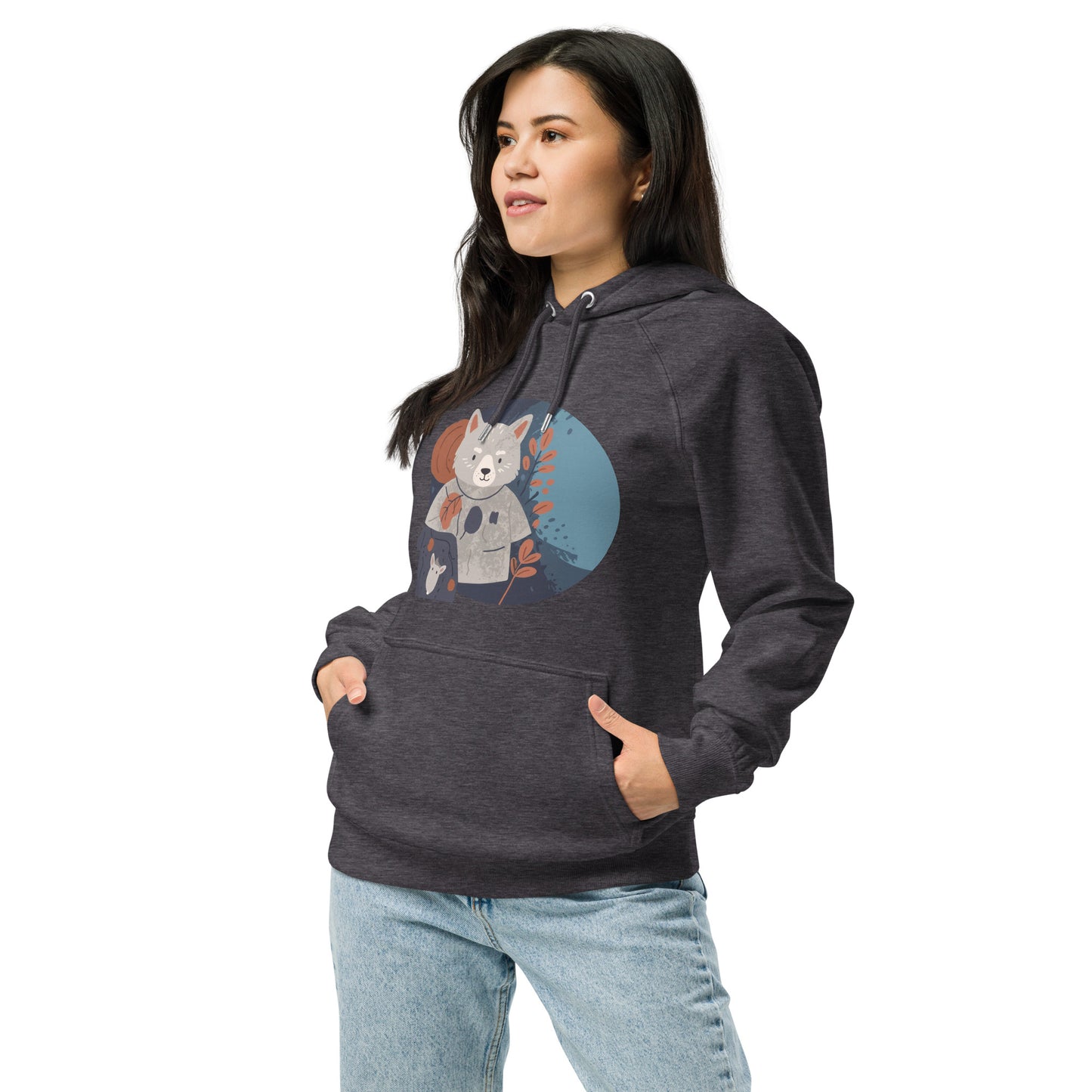 Ronas Design Wombat Explorer Hoodie Front View on Women Model in Charcoal Melange