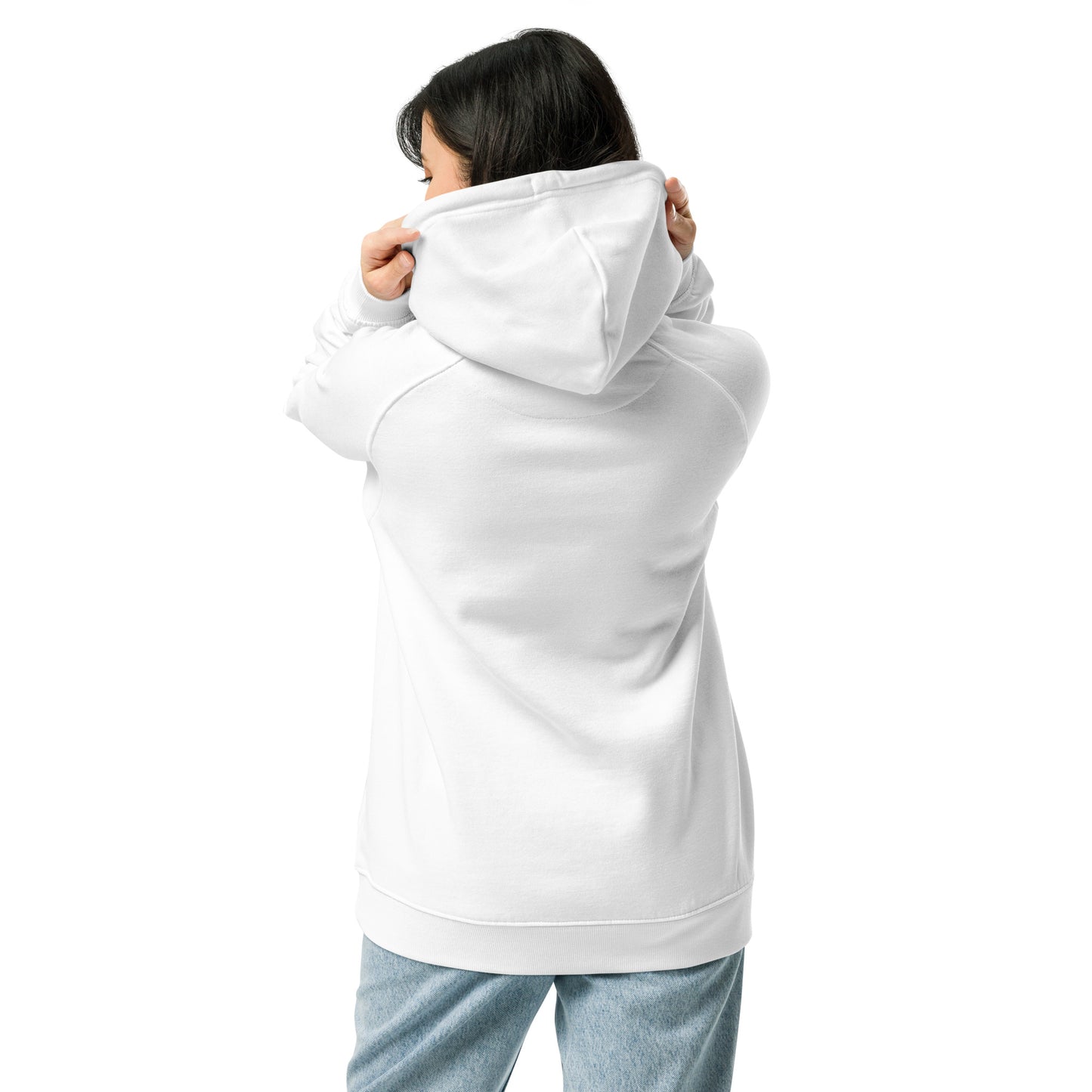 Ronas Design American Muscle Hoodie Back View on Women Model in White