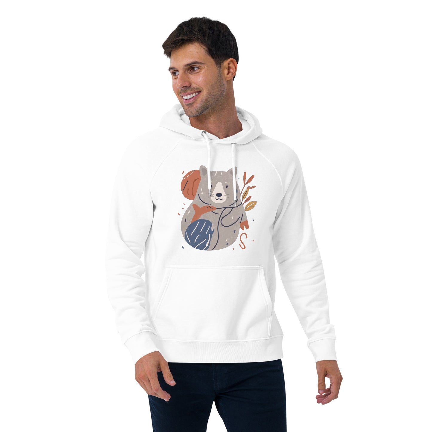 Ronas Design Cute Wombat and Friends Hoodie Front View on Men Model in White