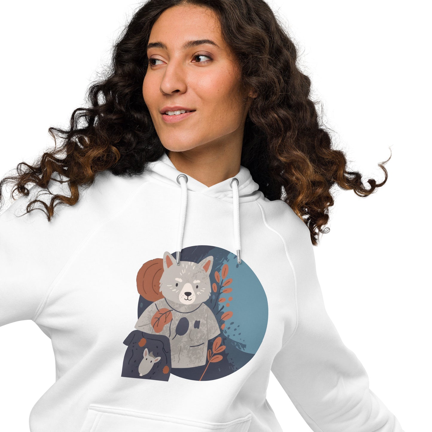 Ronas Design Wombat Explorer Hoodie Front View on Women Model in White