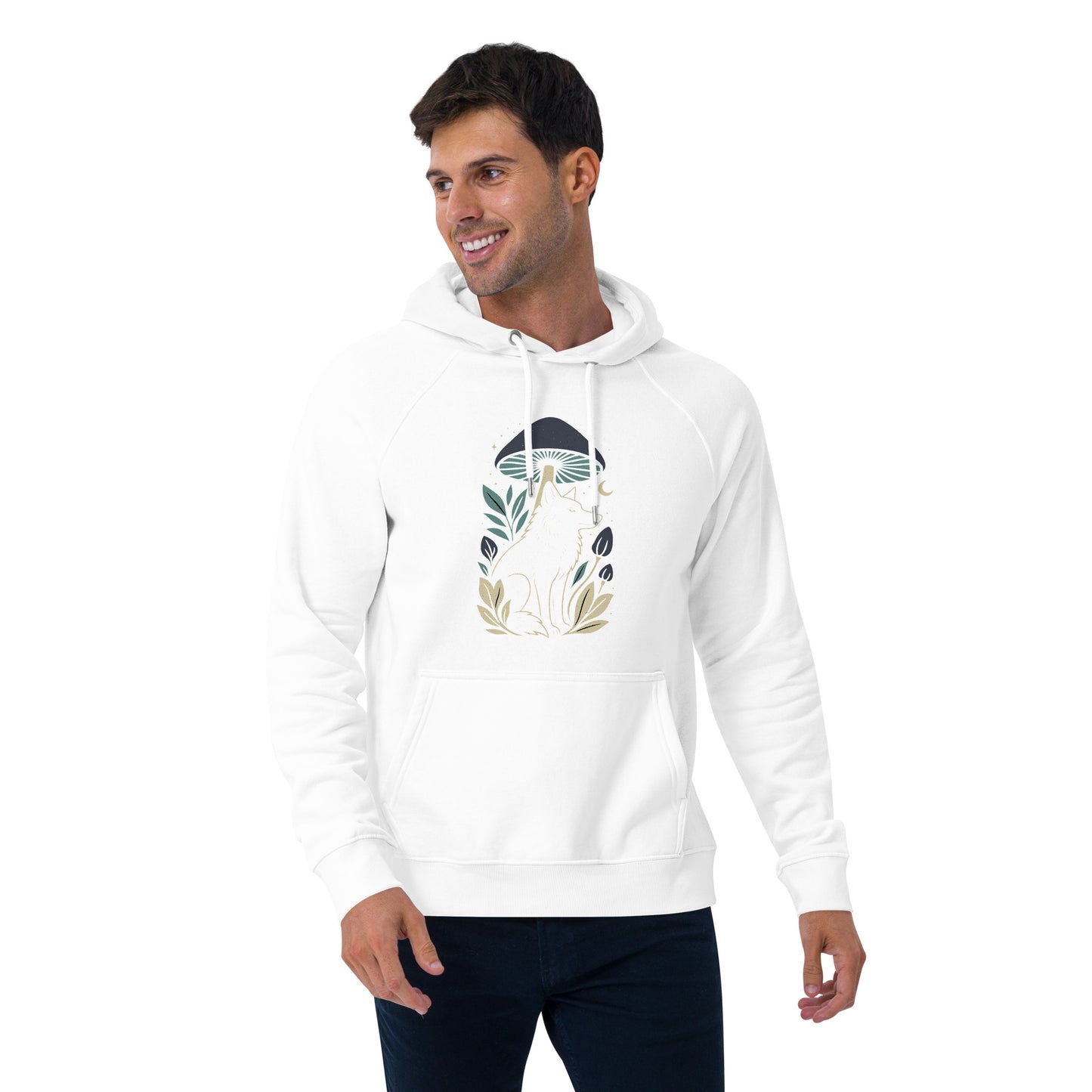 Ronas Design Mystic Wolf Hoodie Front View on Men Model in White
