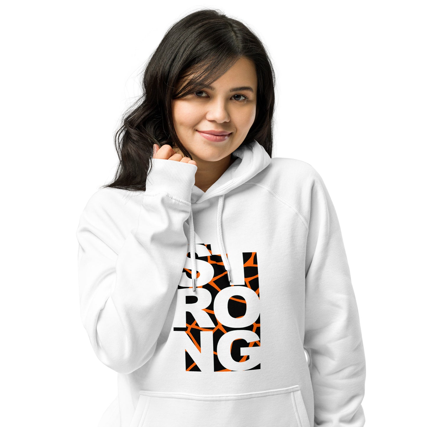 Ronas Design Strong Vibe Hoodie Front View on Women Model in White