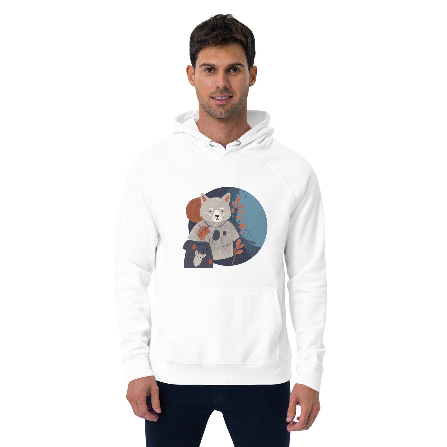 Ronas Design Wombat Explorer Hoodie Front View on Men Model in White