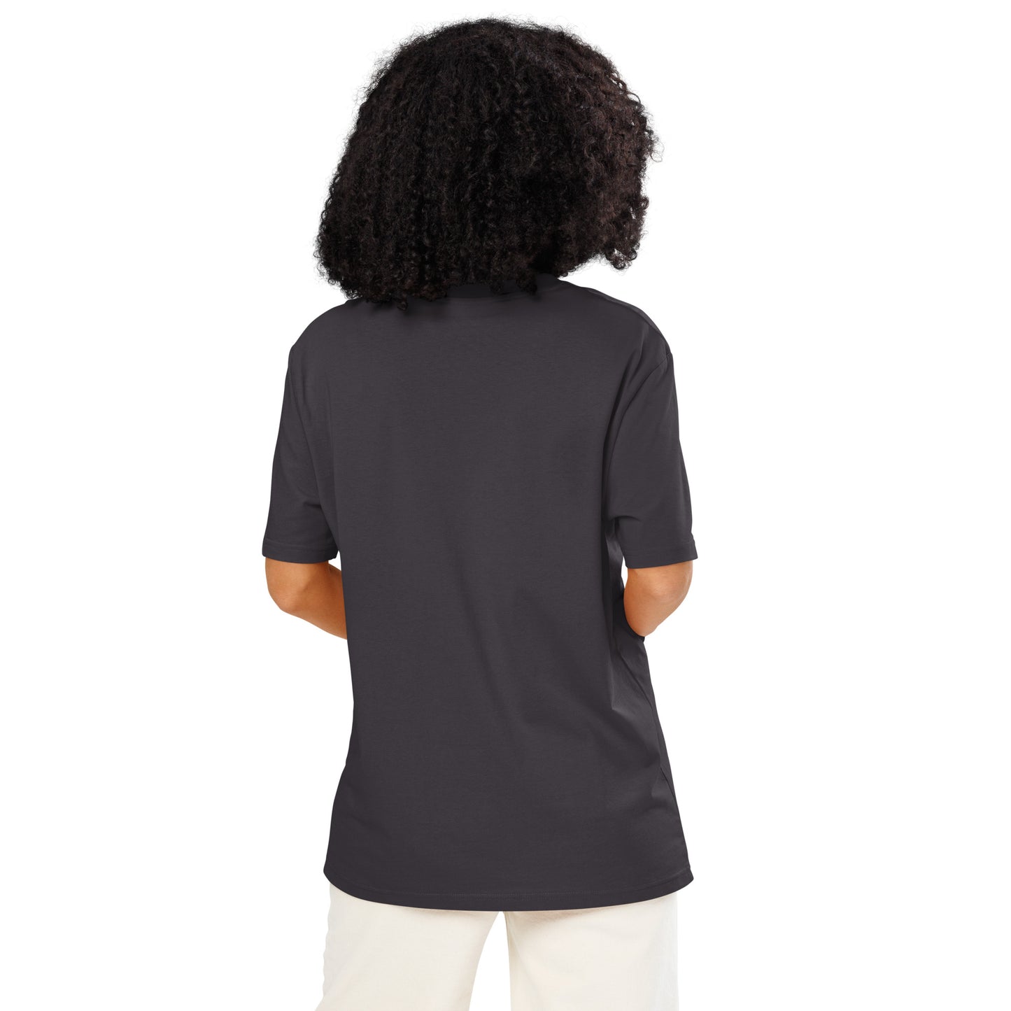 Ronas Design Card Queen T-Shirt Back View on Women Model in Anthracite