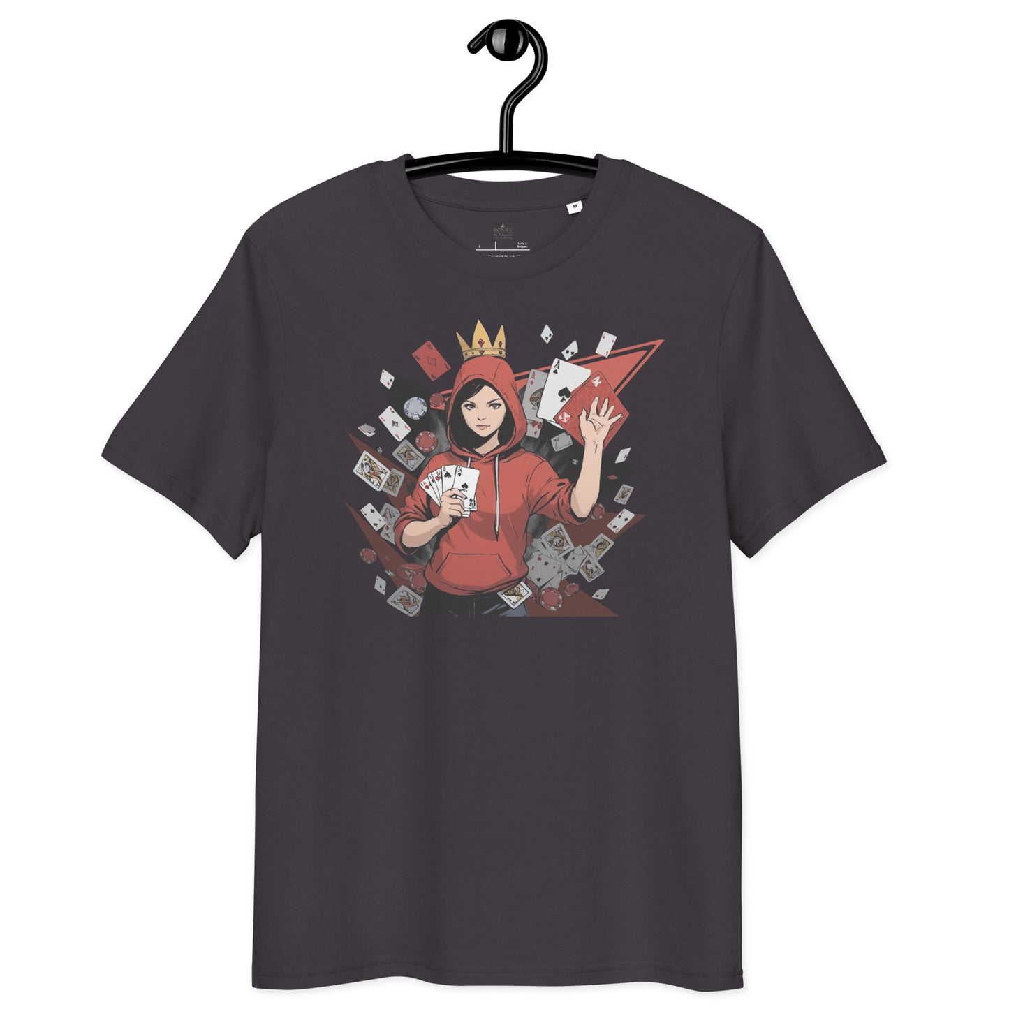Ronas Design Card Queen T-Shirt Front View in Anthracite