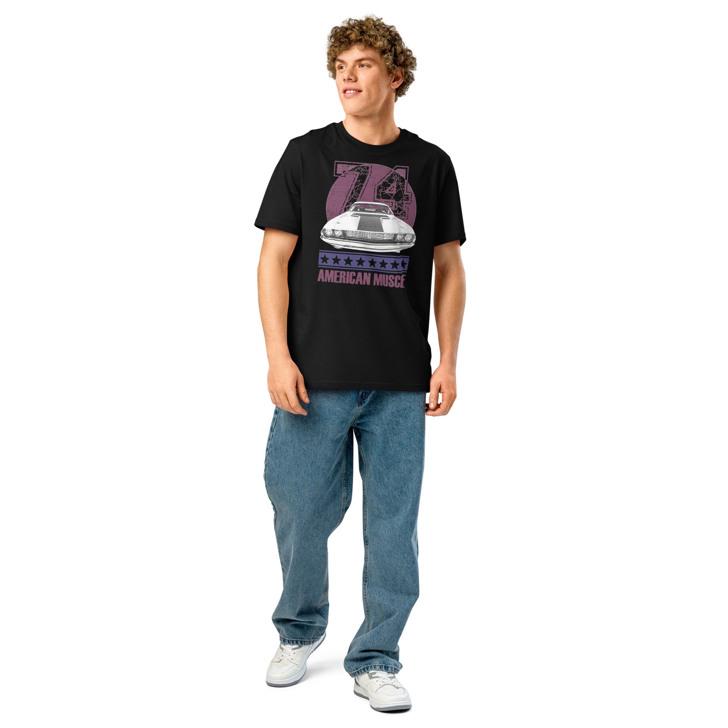 Ronas Design American Muscle T-Shirt Front View on Men Model in Black