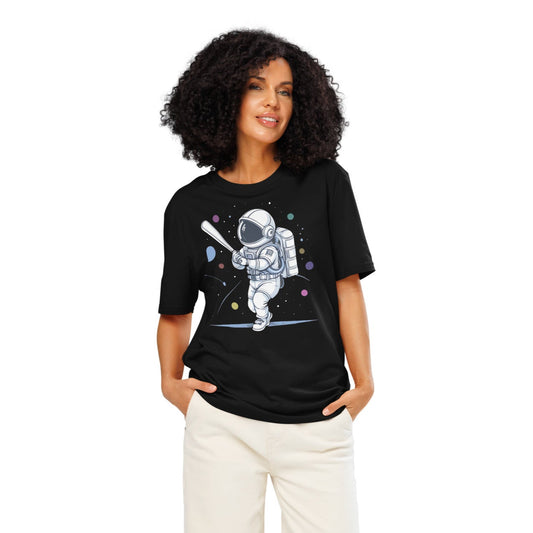 Ronas Design Astronaut Swing T-Shirt Front View on Women Model in Black