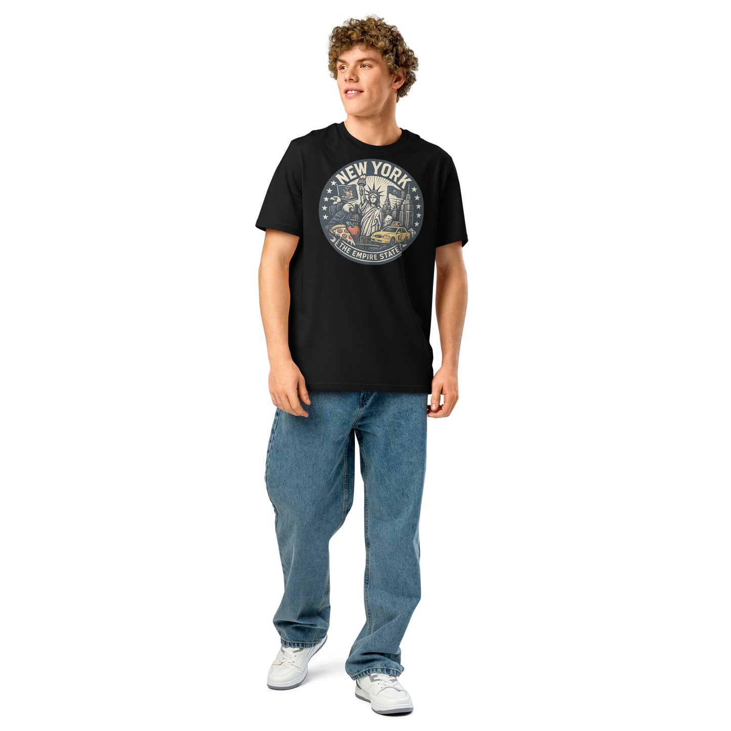 Ronas Design New York T-Shirt Front View on Men Model in Black