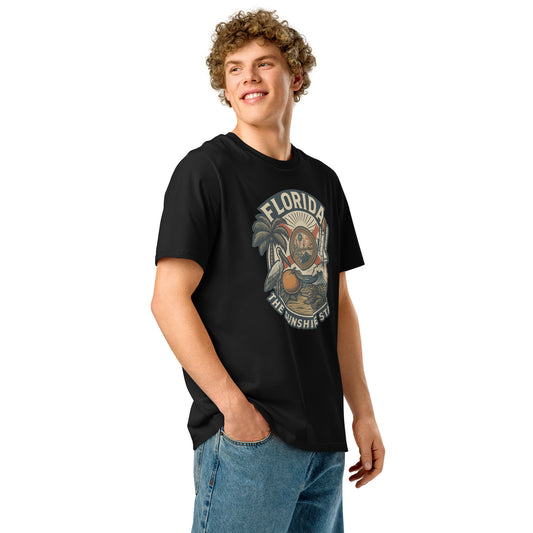 Ronas Design Florida Vibes T-Shirt Front View on Men Model in Black