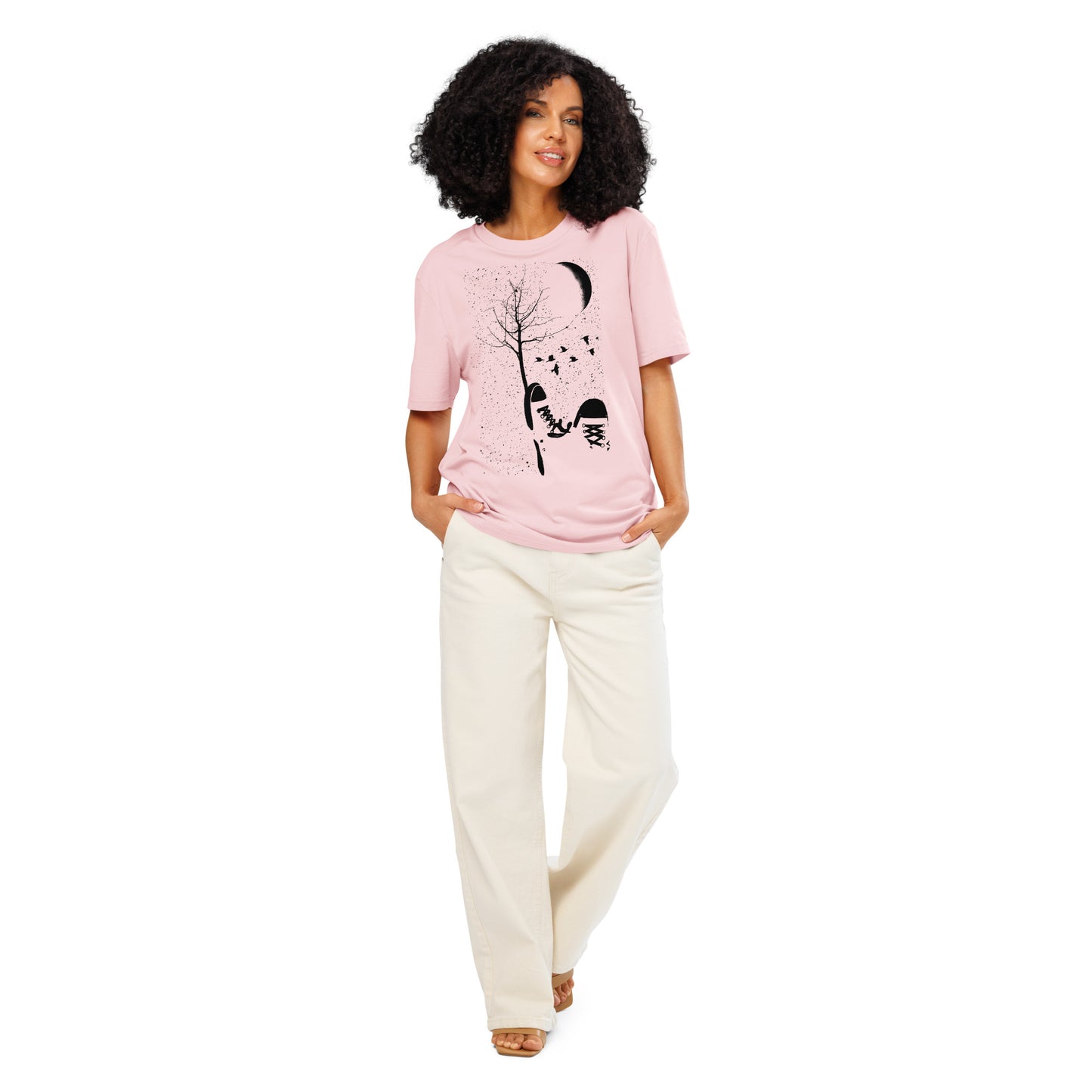 Ronas Design Autumn T-Shirt Front View on Women Model in Cotton Pink