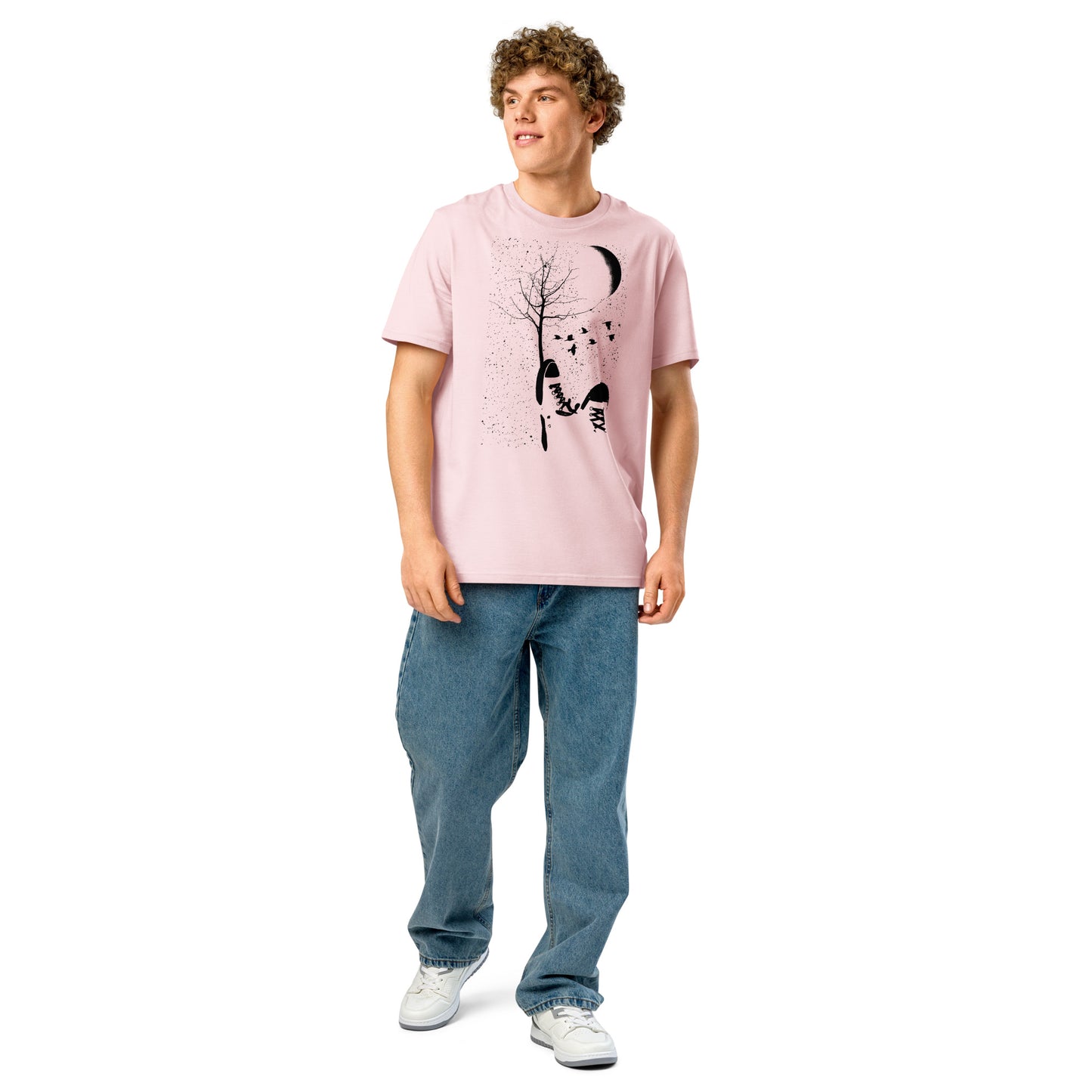 Product mockupRonas Design Autumn T-Shirt Front View on Men Model in Cotton Pink