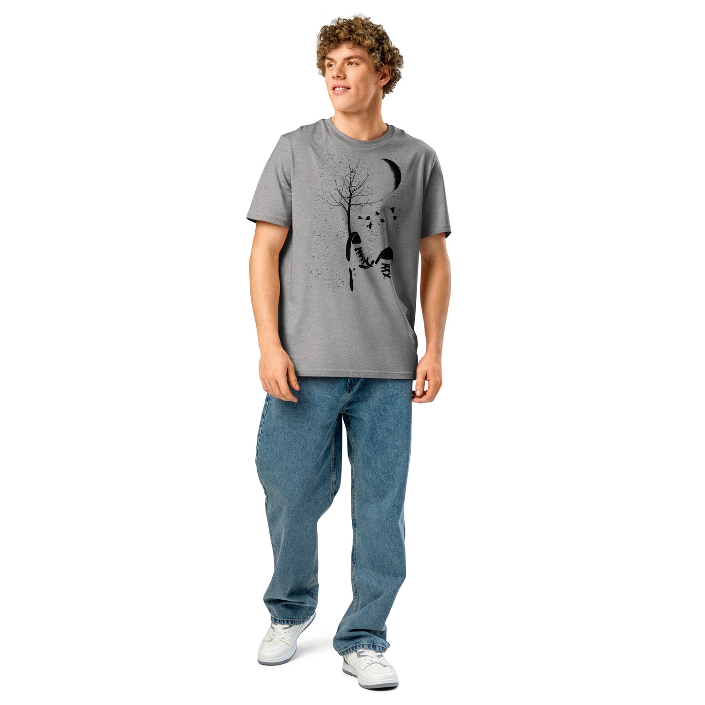 Product mockupRonas Design Autumn T-Shirt Front View on Men Model in Heather Grey