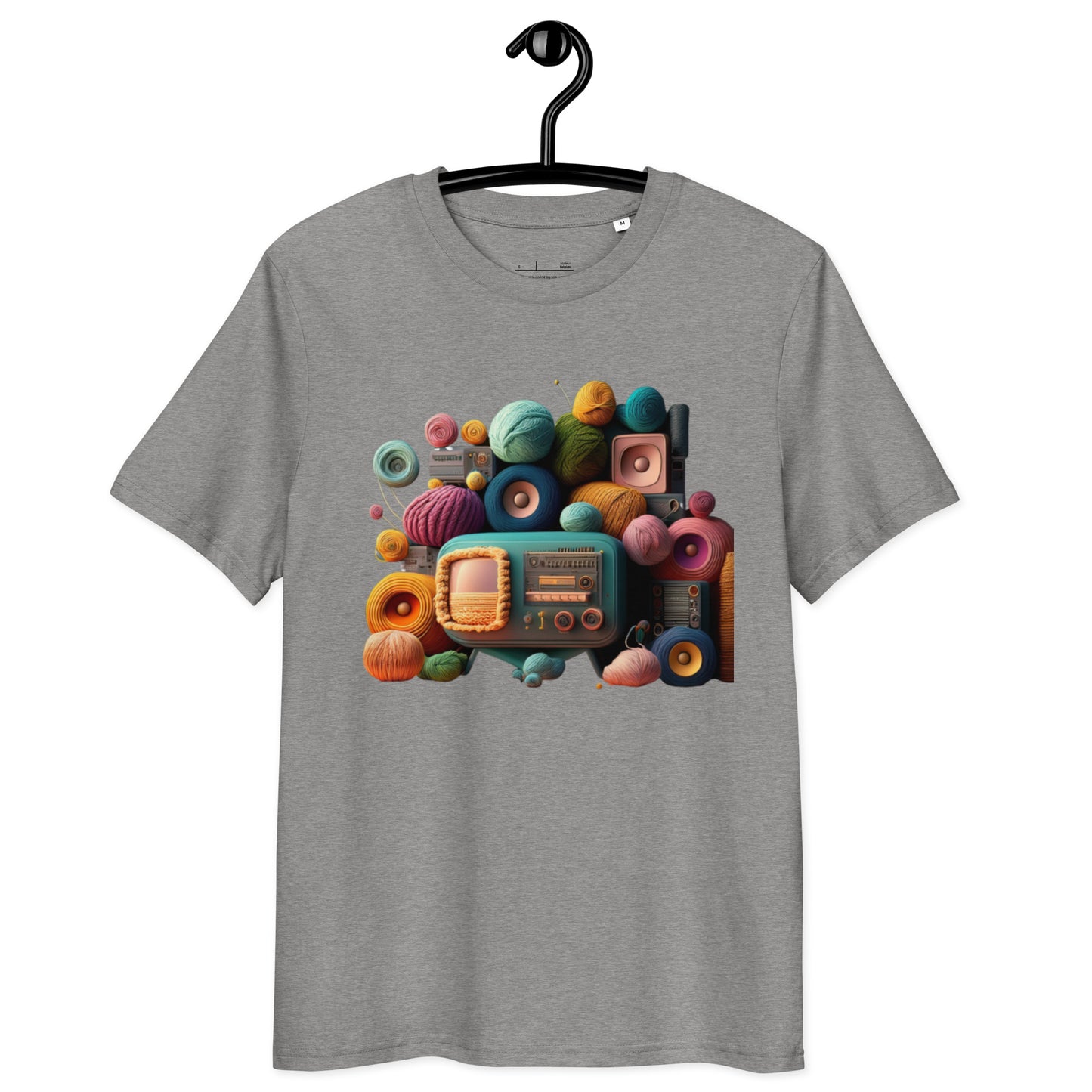 Ronas Design Retro Yarn Radio T-Shirt Front View in Heather Gray
