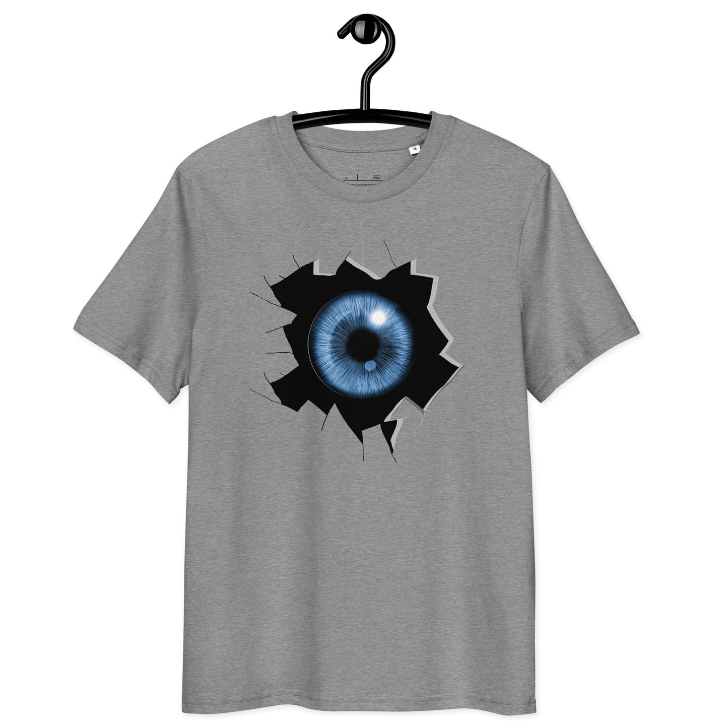 Ronas Design Cracked Reality Eye T-Shirt Front View in Heather Grey