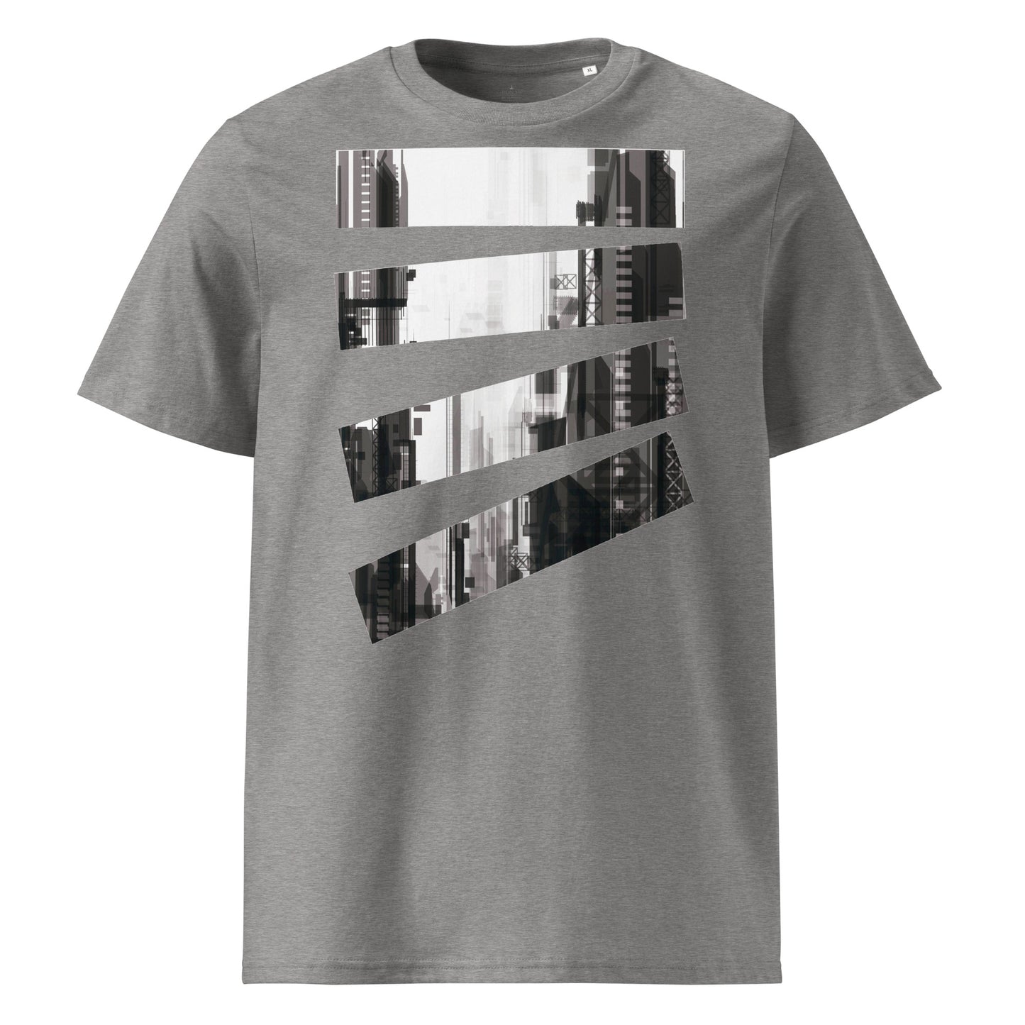 Ronas Design Fragmented Skyline T-Shirt Front View in Heather Grey