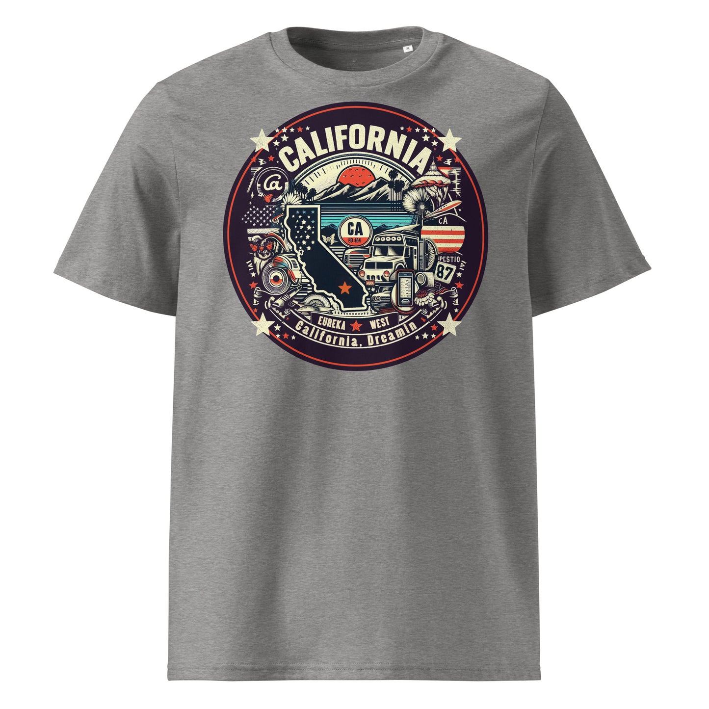 Ronas Design California Dreamin T-Shirt Front View in Heather Grey
