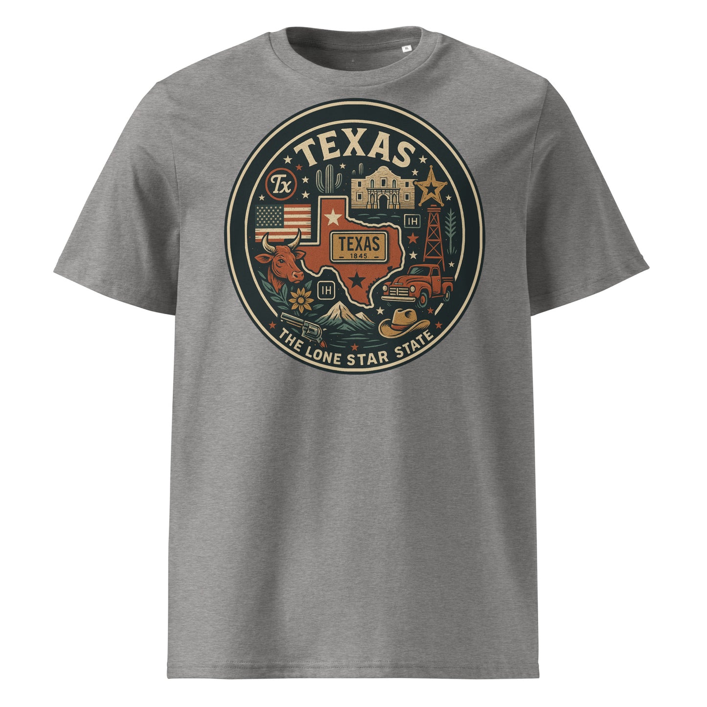 Ronas Design Texas Pride T-Shirt Front View in Heather Grey