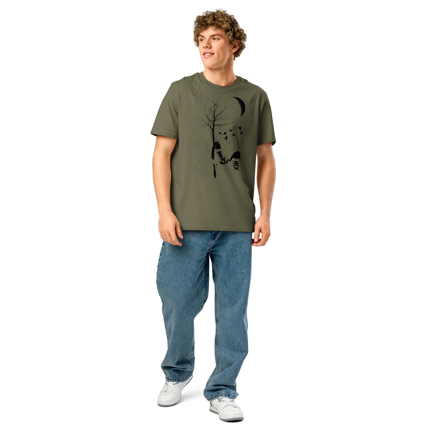 Product mockupRonas Design Autumn T-Shirt Front View on Men Model in Khaki