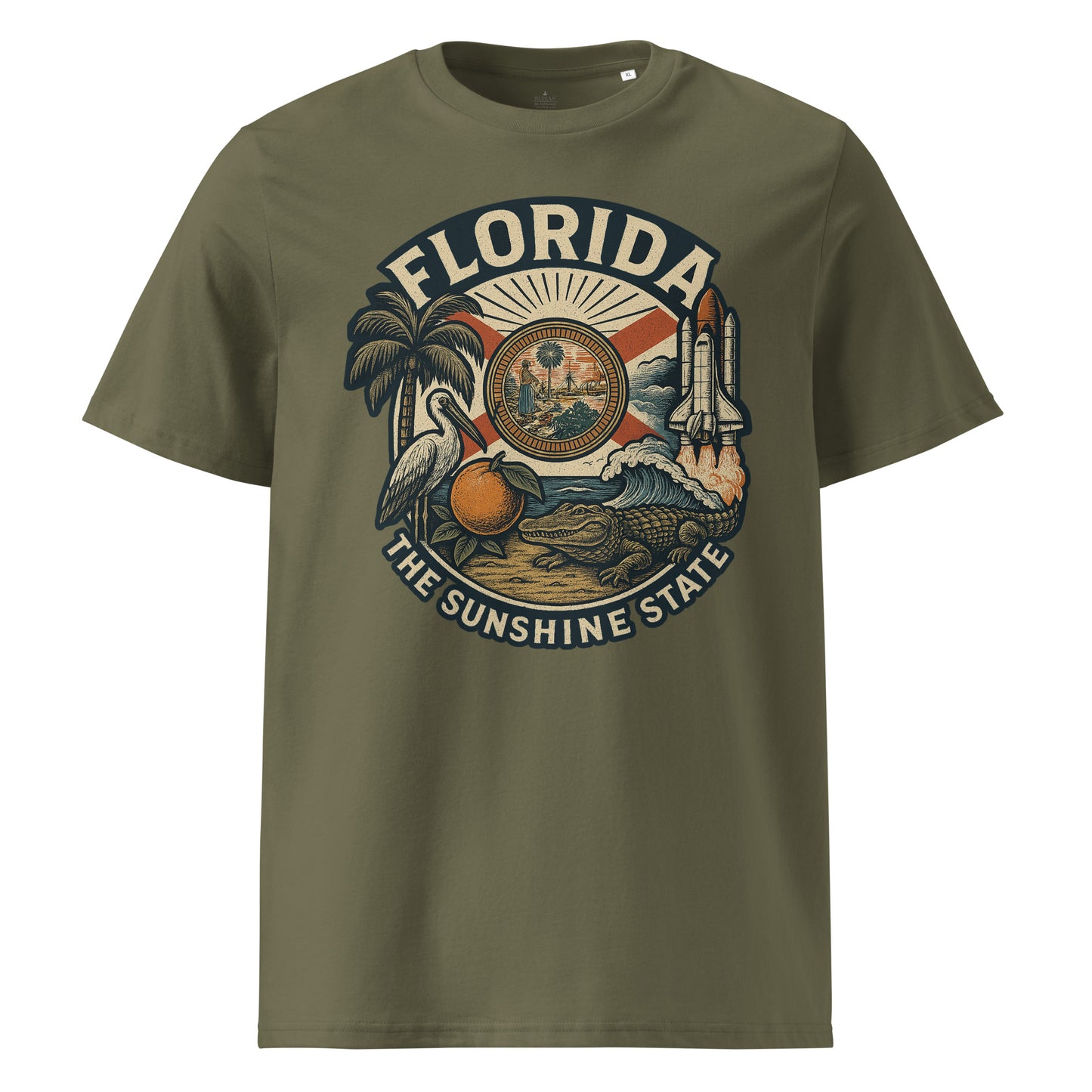 Ronas Design Florida Vibes T-Shirt Front View in Khaki