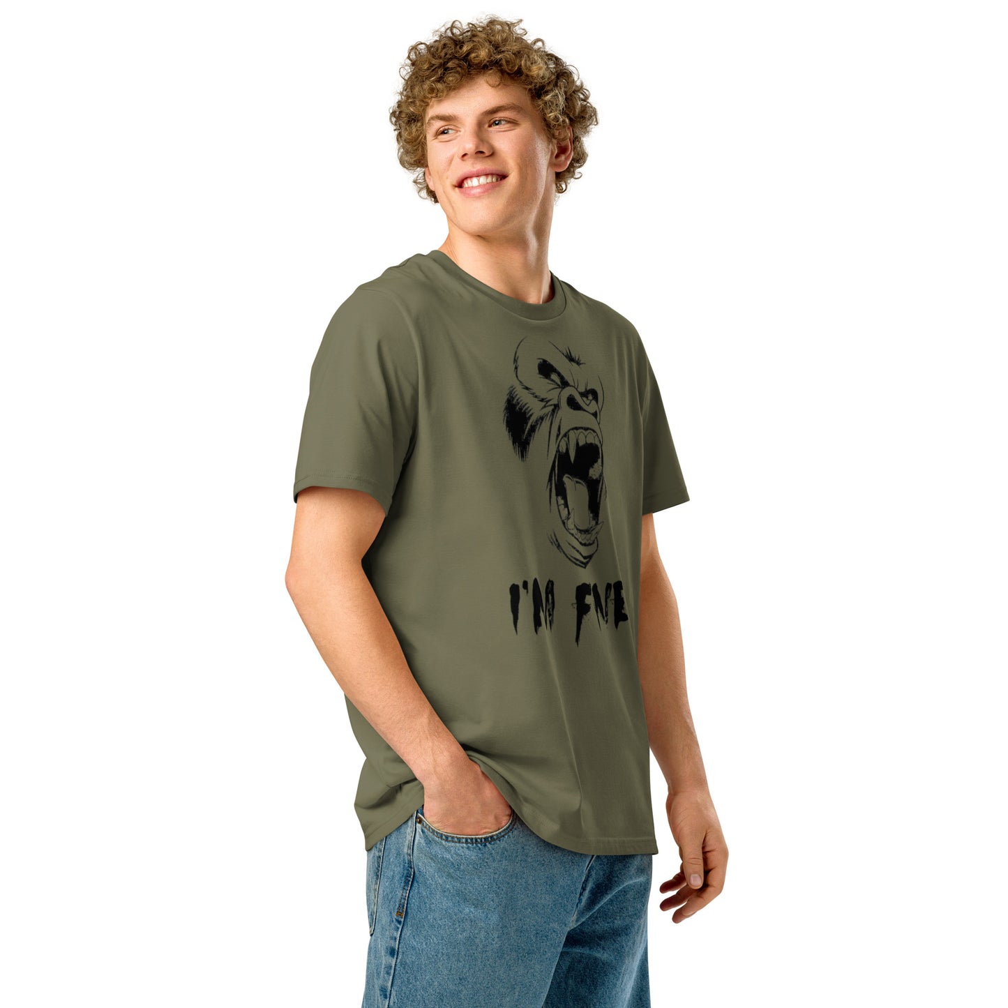 Ronas Design I'm Fine T-Shirt Side View on Men Model in Khaki