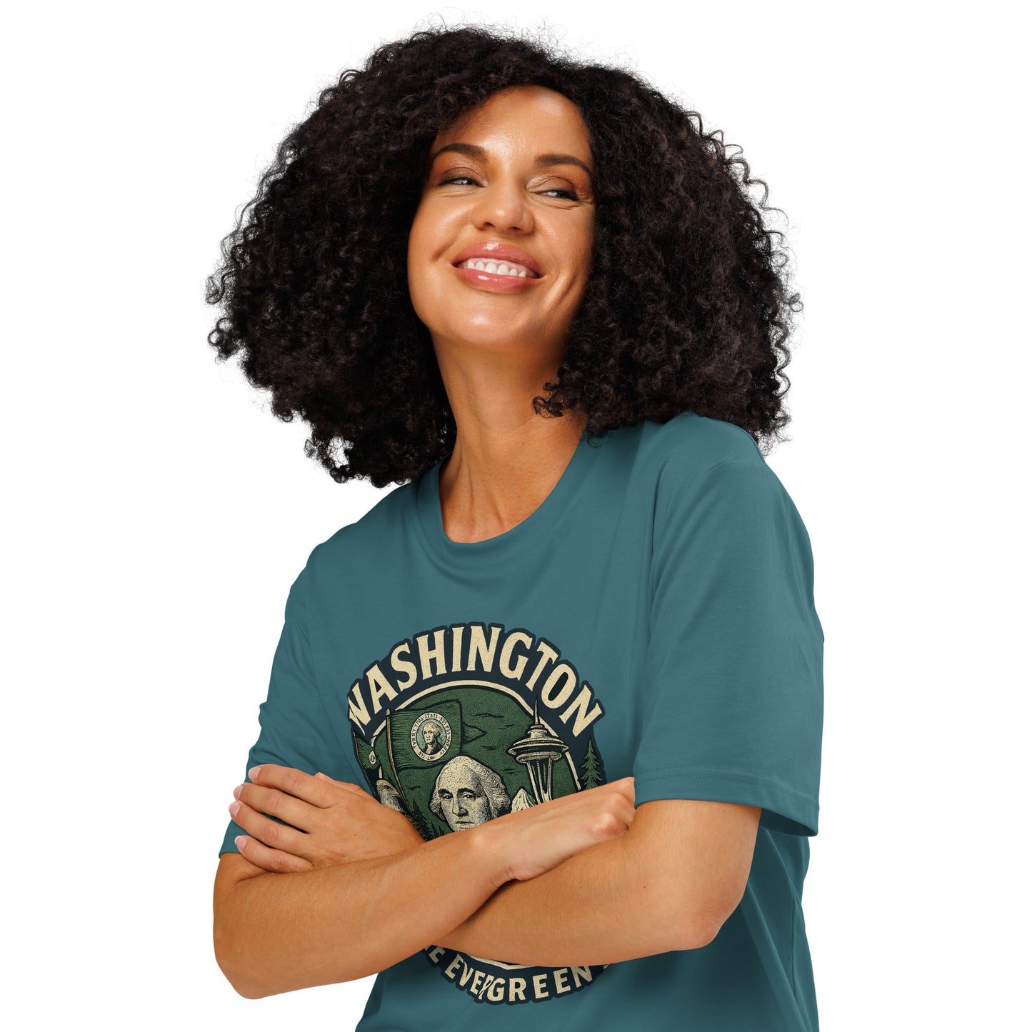 Ronas Design Evergreen T-Shirt Front View on Women Model in Stargazer