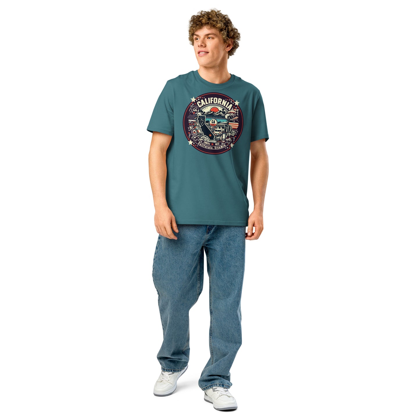Ronas Design California Dreamin T-Shirt Front View on Men Model in Stargazer
