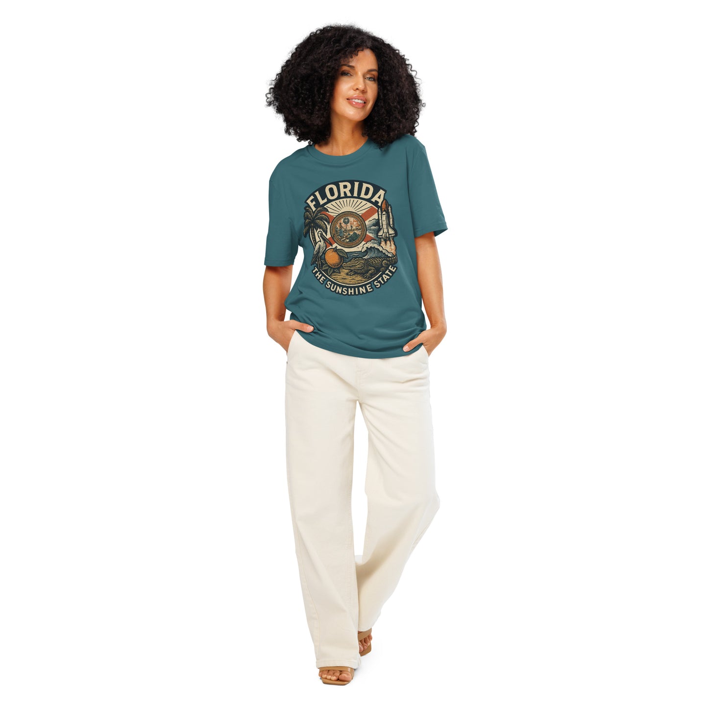 Ronas Design Florida Vibes T-Shirt Front View on Women Model in Stargazer