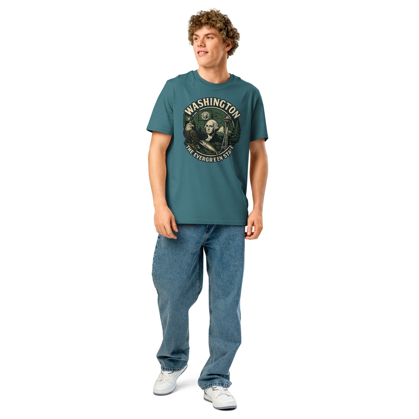 Ronas Design Evergreen T-Shirt Front View on Men Model in Stargazer