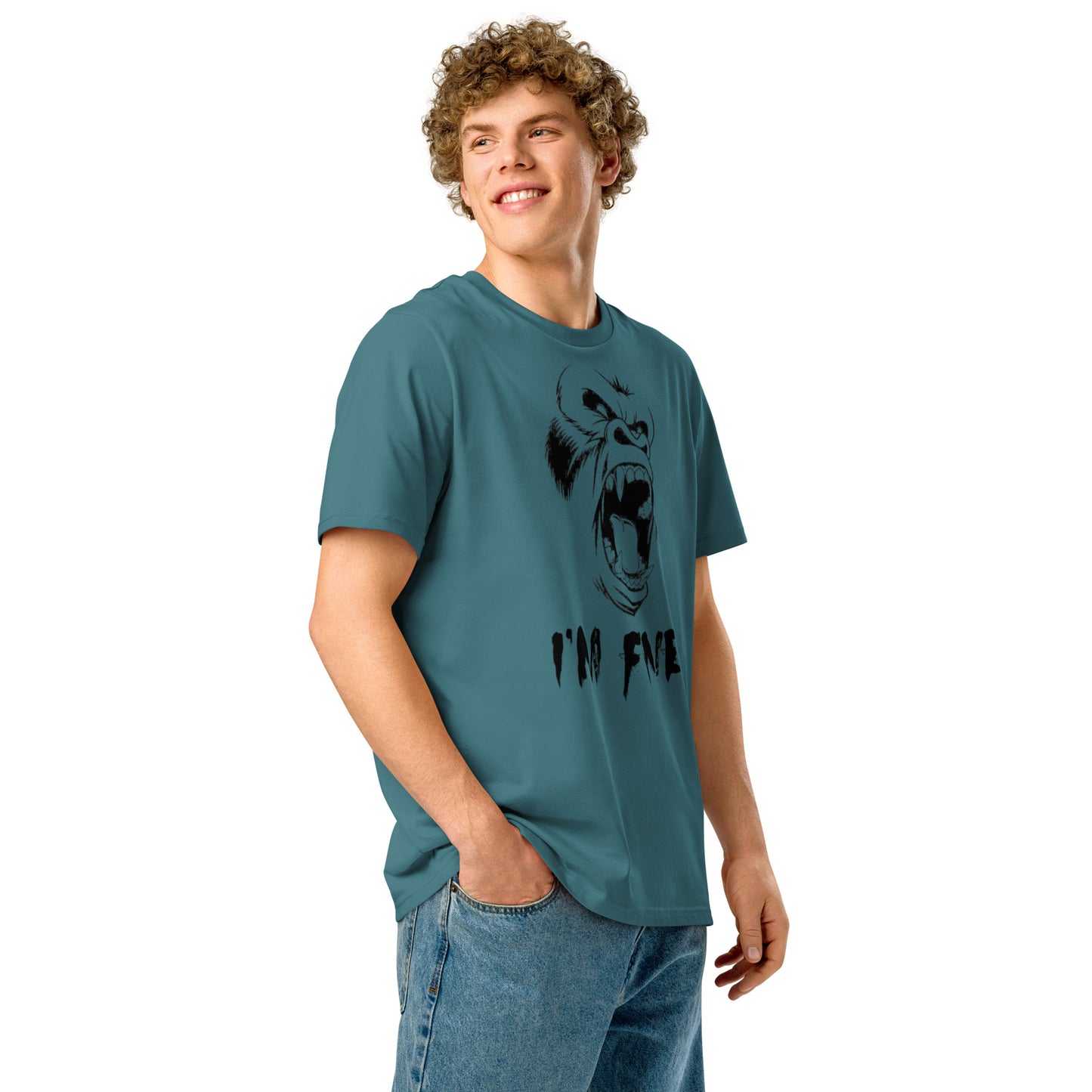 Ronas Design I'm Fine T-Shirt Side View on Men Model in Stargrazer