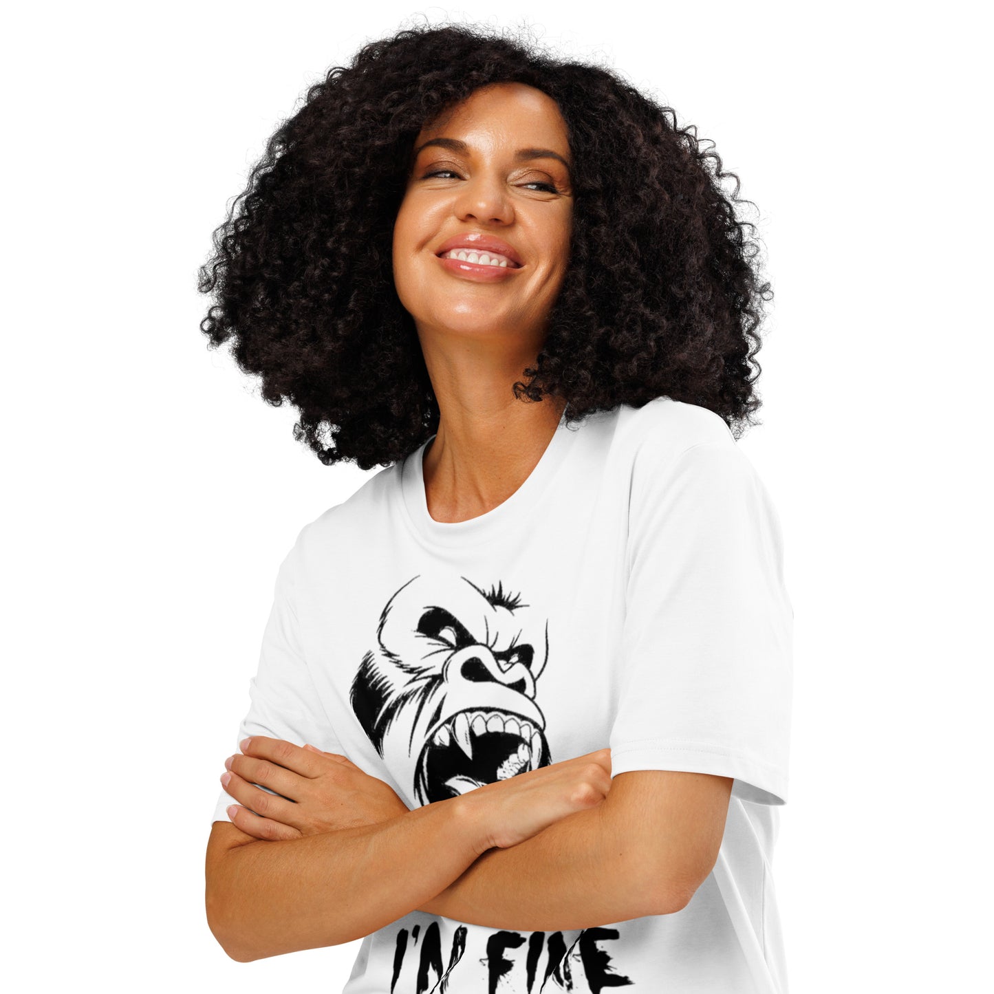 Ronas Design I'm Fine T-Shirt Quarter View on Women Model in White