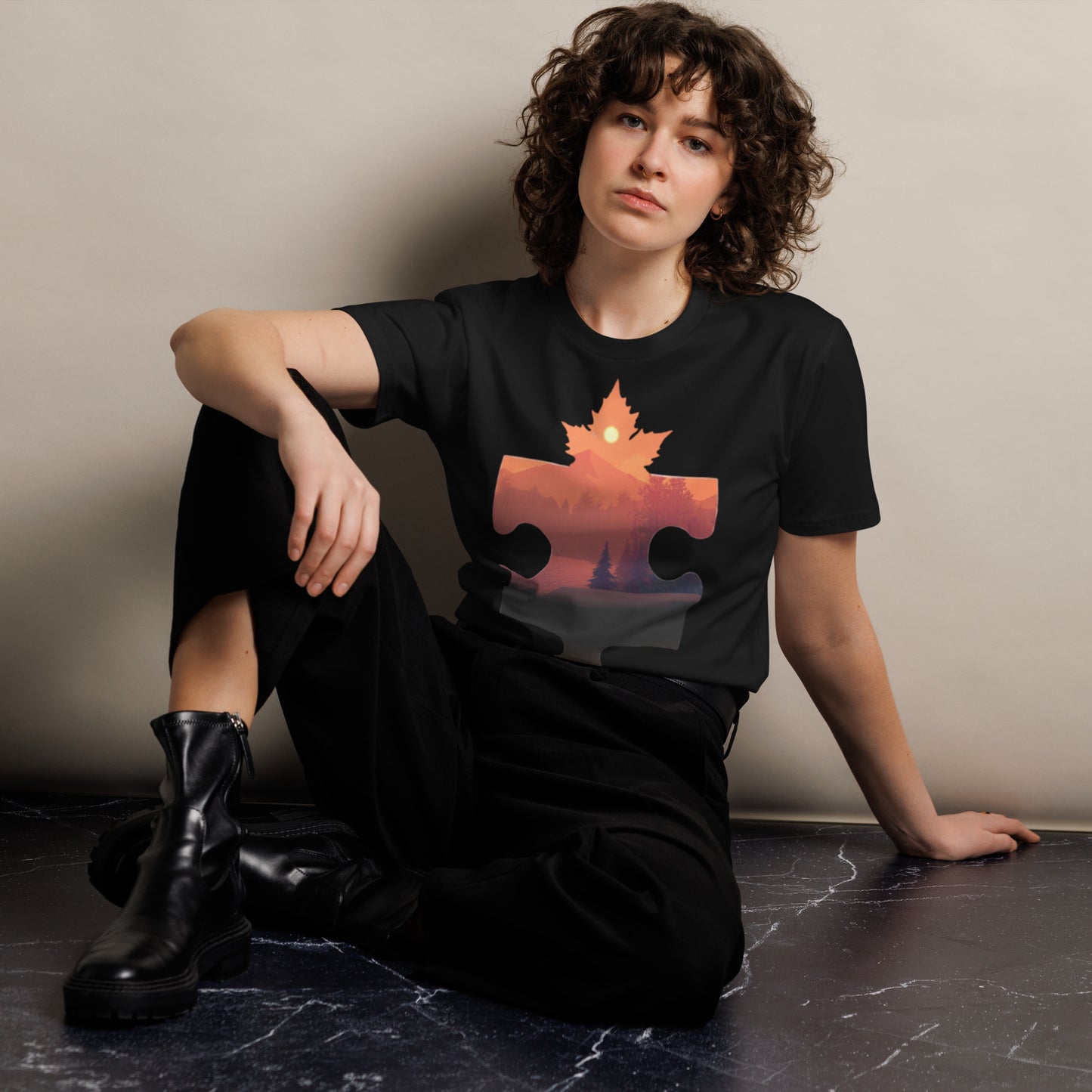 Ronas Design Piece of the North T-Shirt Front View on Women Model in Black
