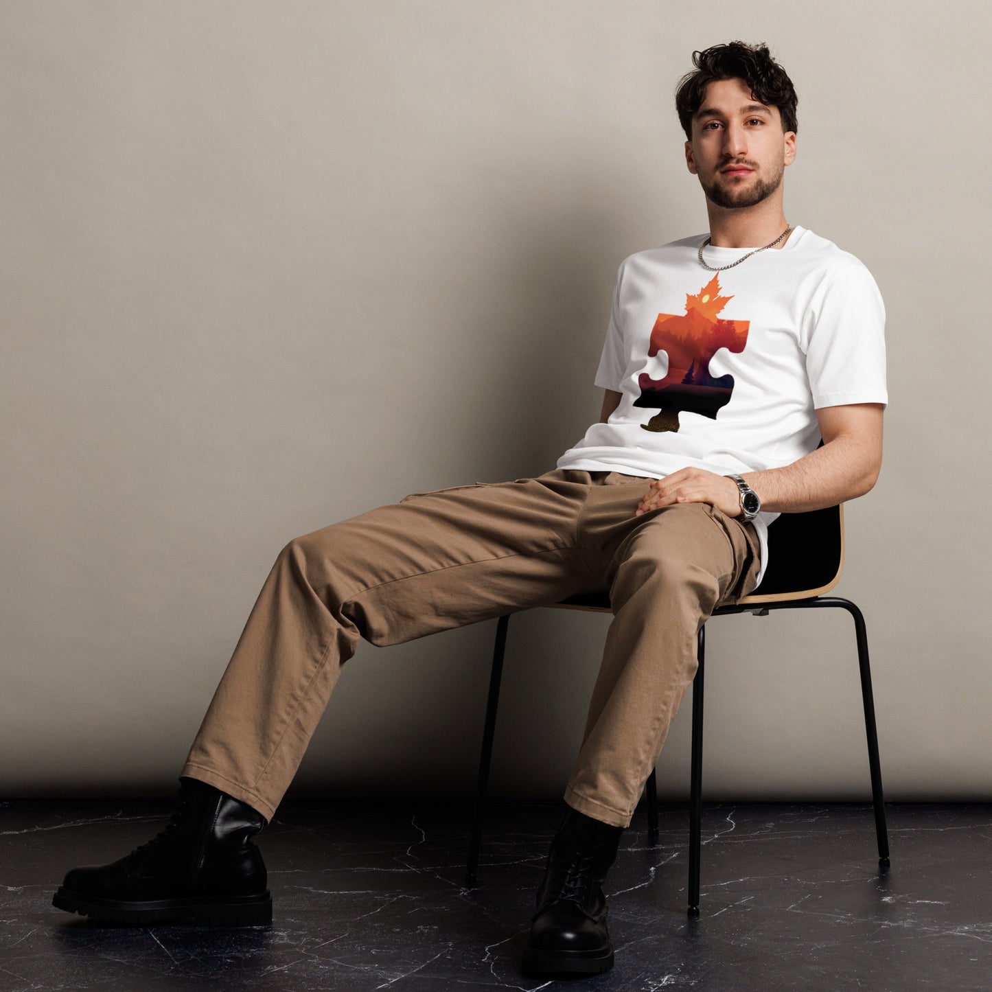 Ronas Design Piece of the North T-Shirt Side View on Men Model in White