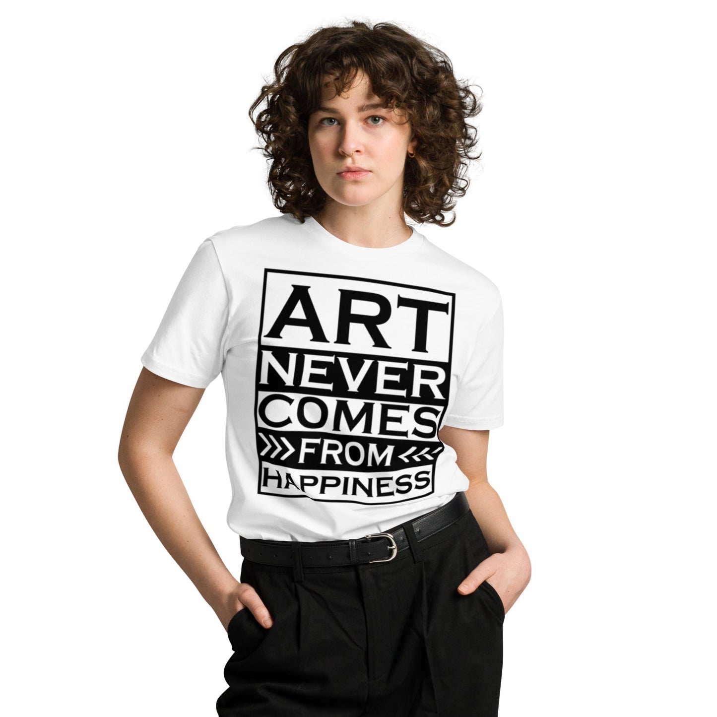 Ronas Design Creative Grit T-Shirt Front View on Women Model in White