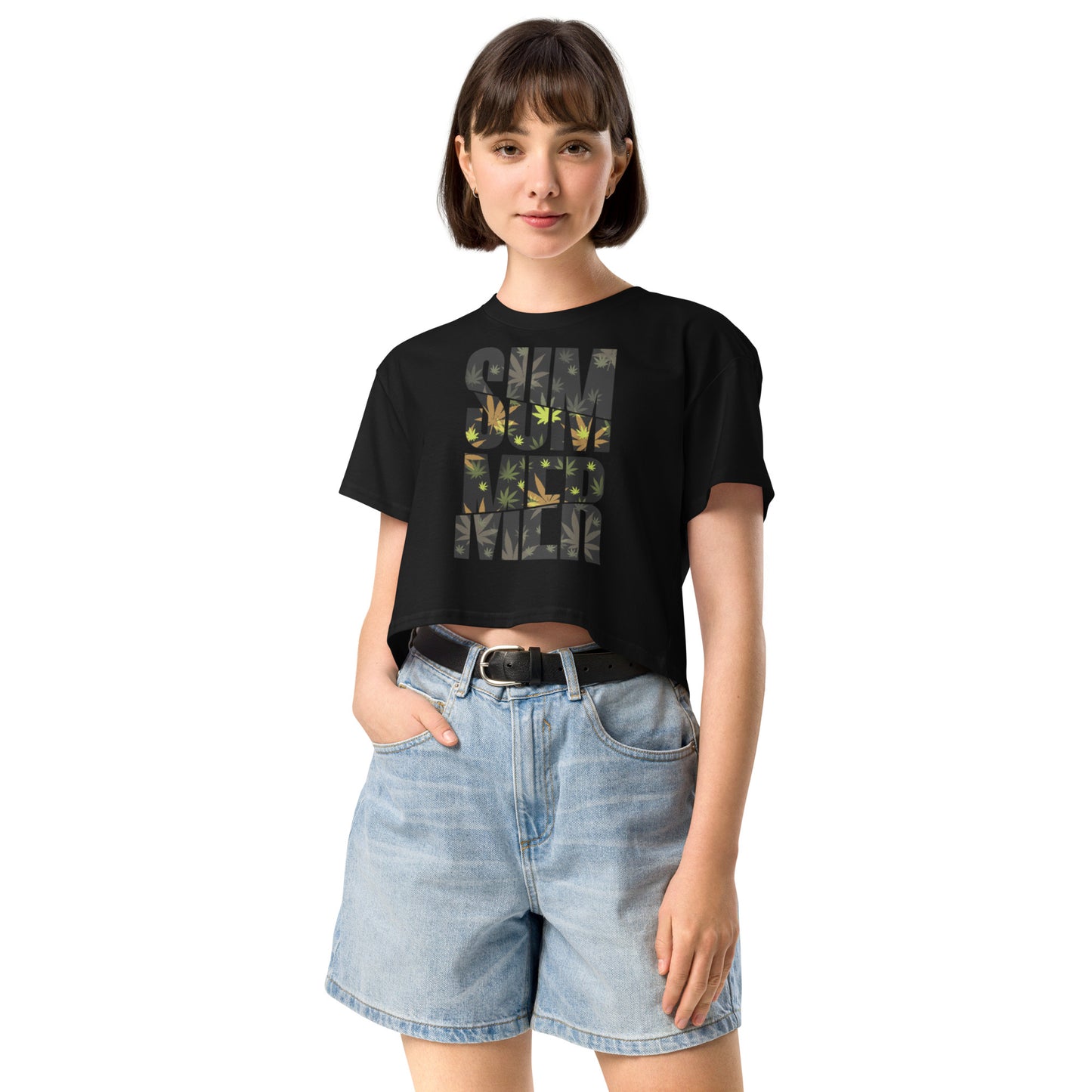 Ronas Design Summer Crop Top Front View on Women Model in Black