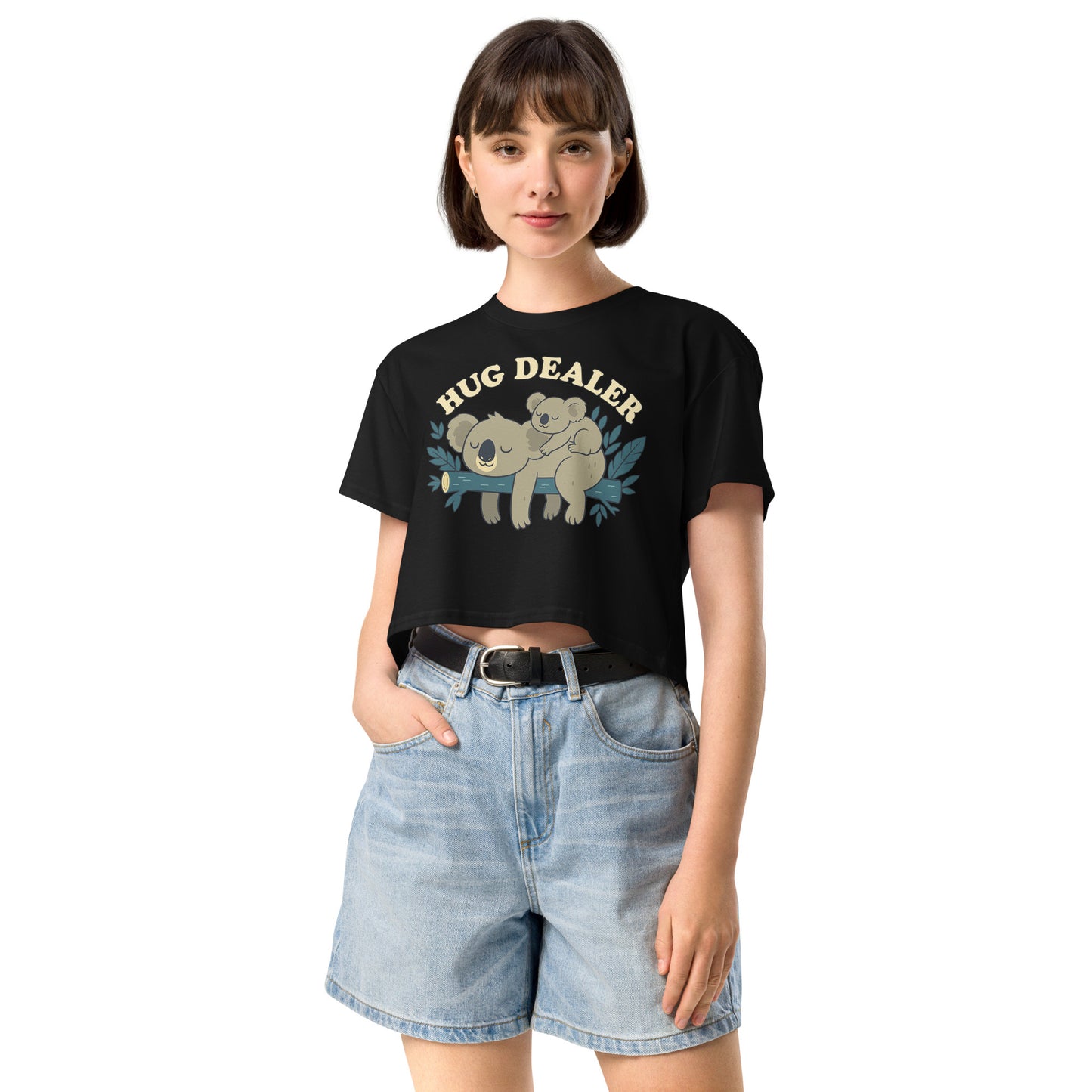 Ronas Design Hug Dealer Crop Top Front View on Women Model in Black